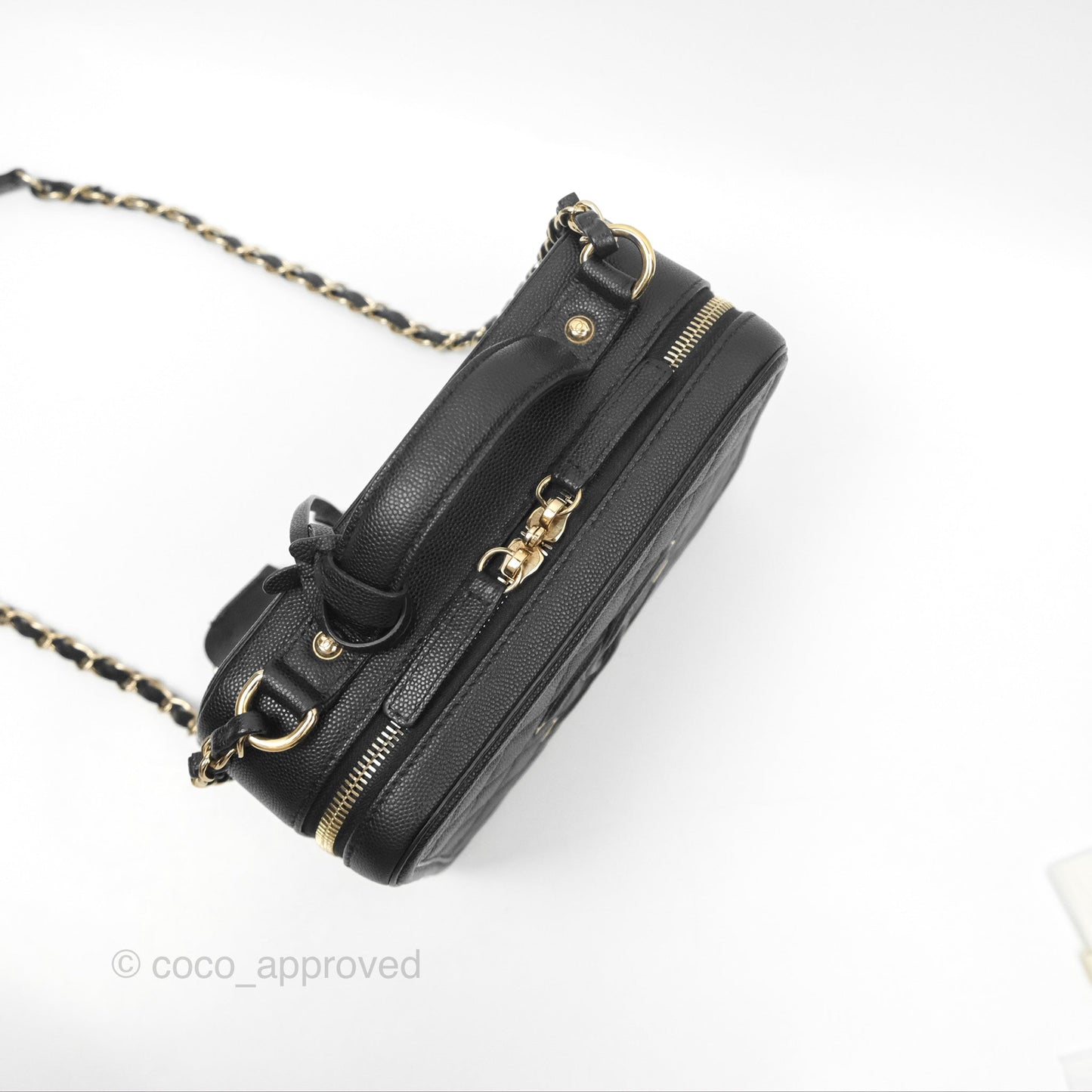 Chanel Quilted Medium CC Filigree Vanity Case Black Caviar Gold Hardware