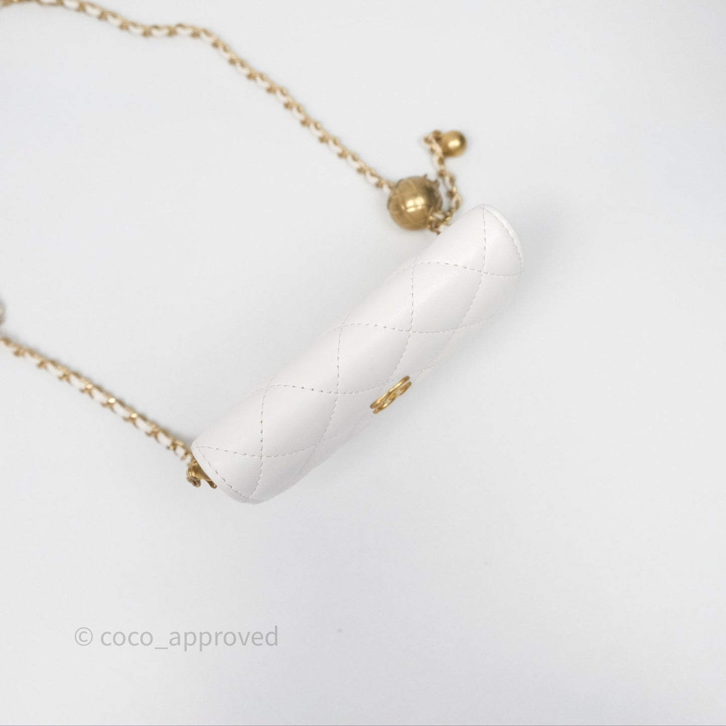 Chanel Mini Pearl Crush Clutch With Chain Belt Bag White Aged Gold Hardware