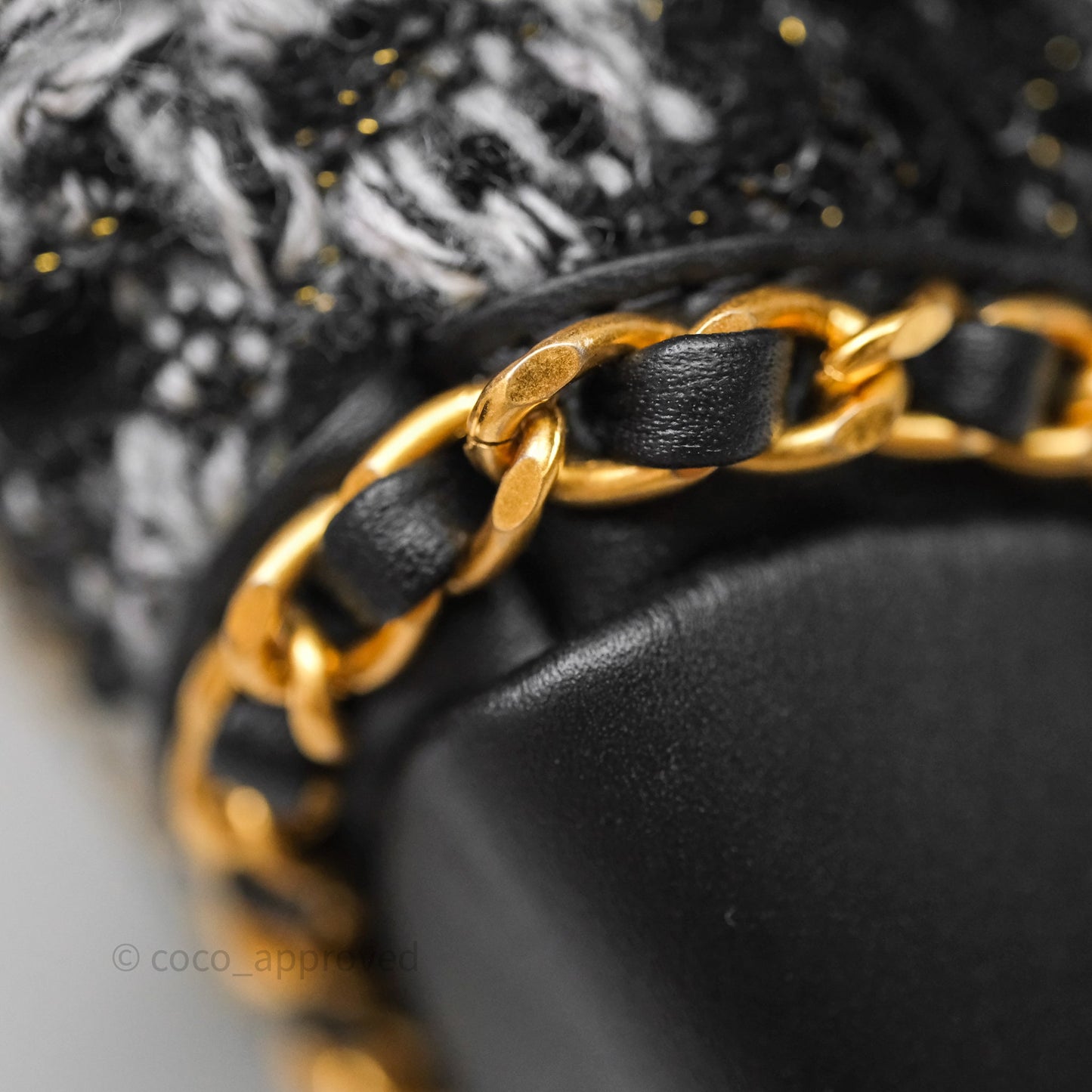 Chanel Mini Flag Bag Black & Grey Tweed Aged Gold Hardware