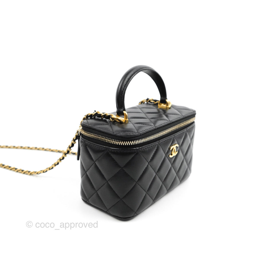 Chanel Vanity Rectangular Top Handle Black Lambskin Gold Hardware