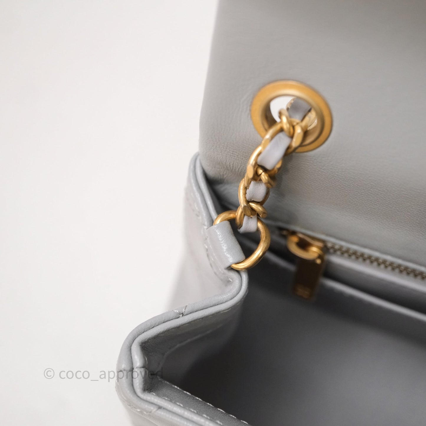 Chanel Pearl Crush Mini Square Quilted Grey Lambskin Aged Gold Hardware