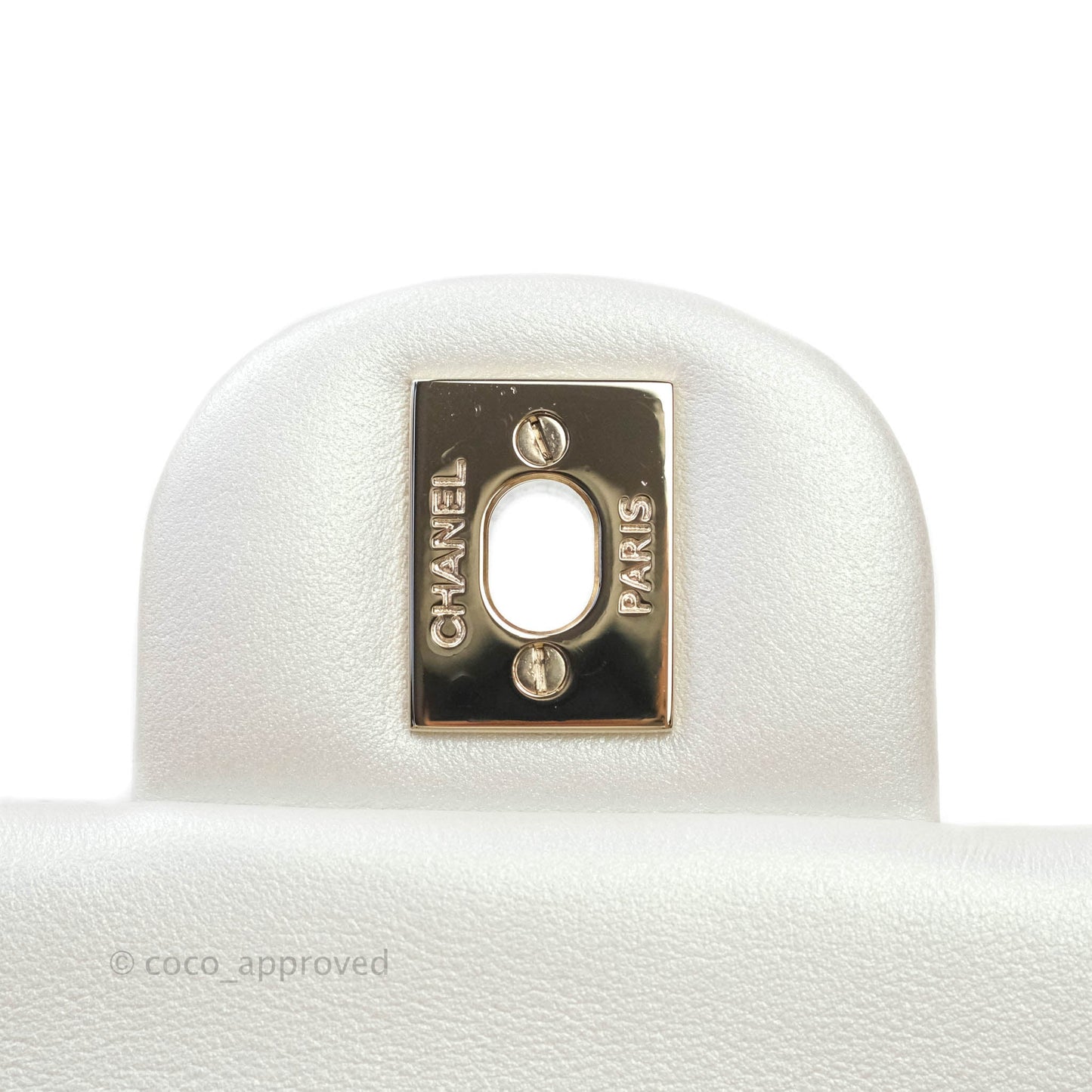 Chanel Quilted Mini Rectangular Iridescent White Lambskin Gold Hardware