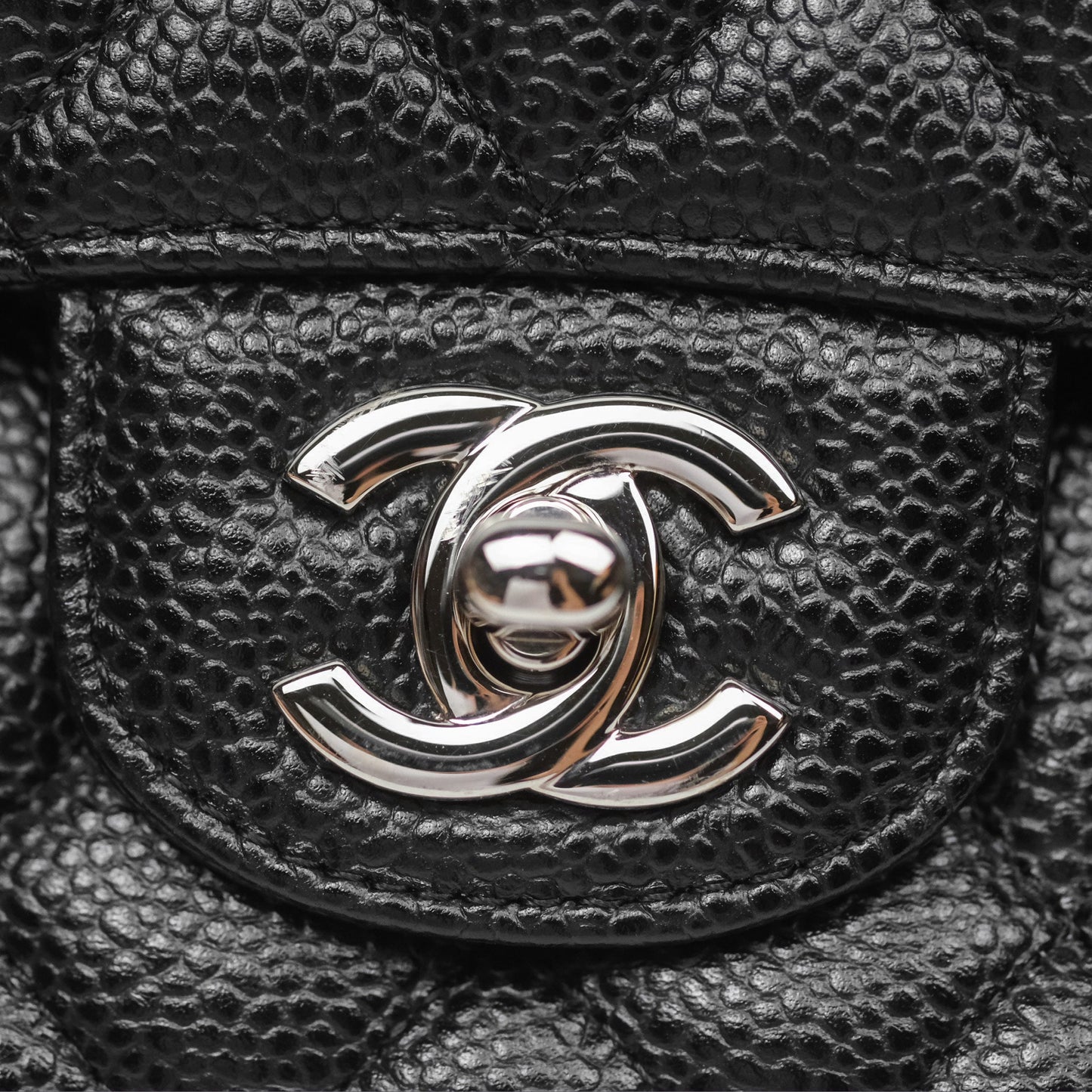 Chanel Classic M/L Medium Flap Quilted Black Caviar Silver Hardware