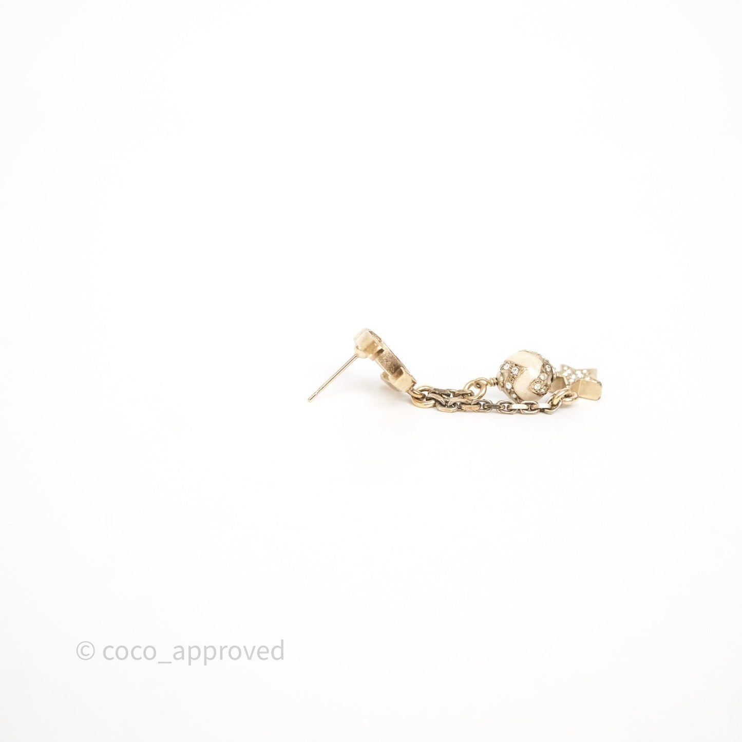 Chanel Crystal Star CC Drop Earrings Gold Tone 23K
