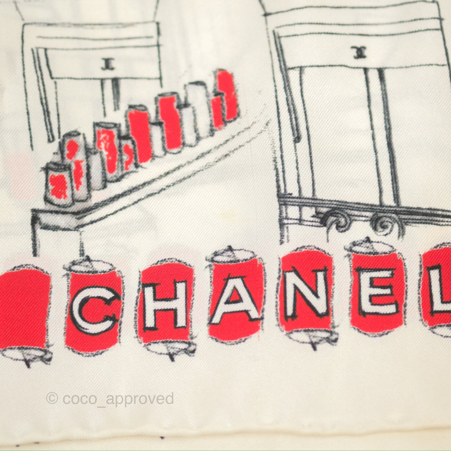 Chanel Square Silk Scarf Ivory/ Black/ Red
