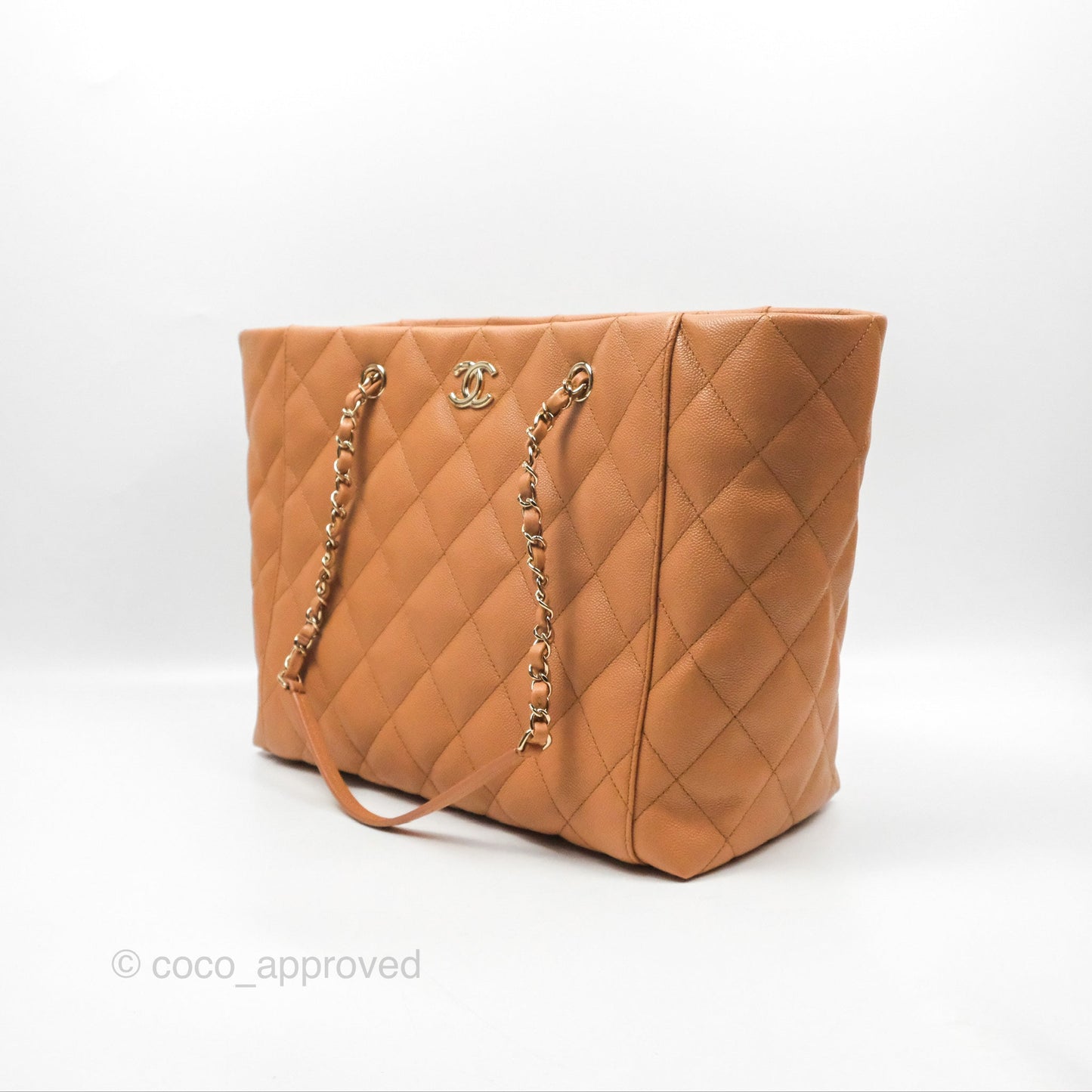 Chanel Large Quilted Caviar Shopping Tote Bag Dark Beige Gold Hardware