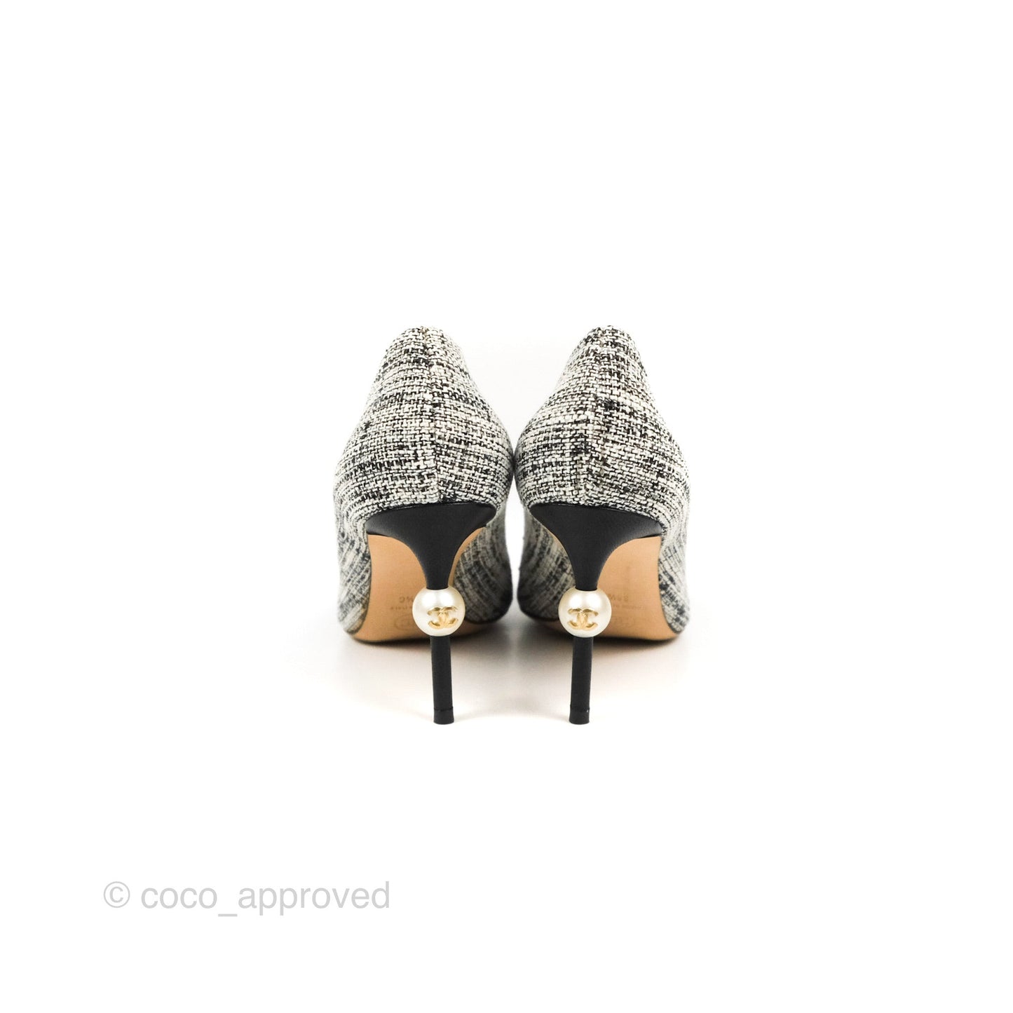 Chanel Classic Tweed And Black Calfskin Heels Size 38.5
