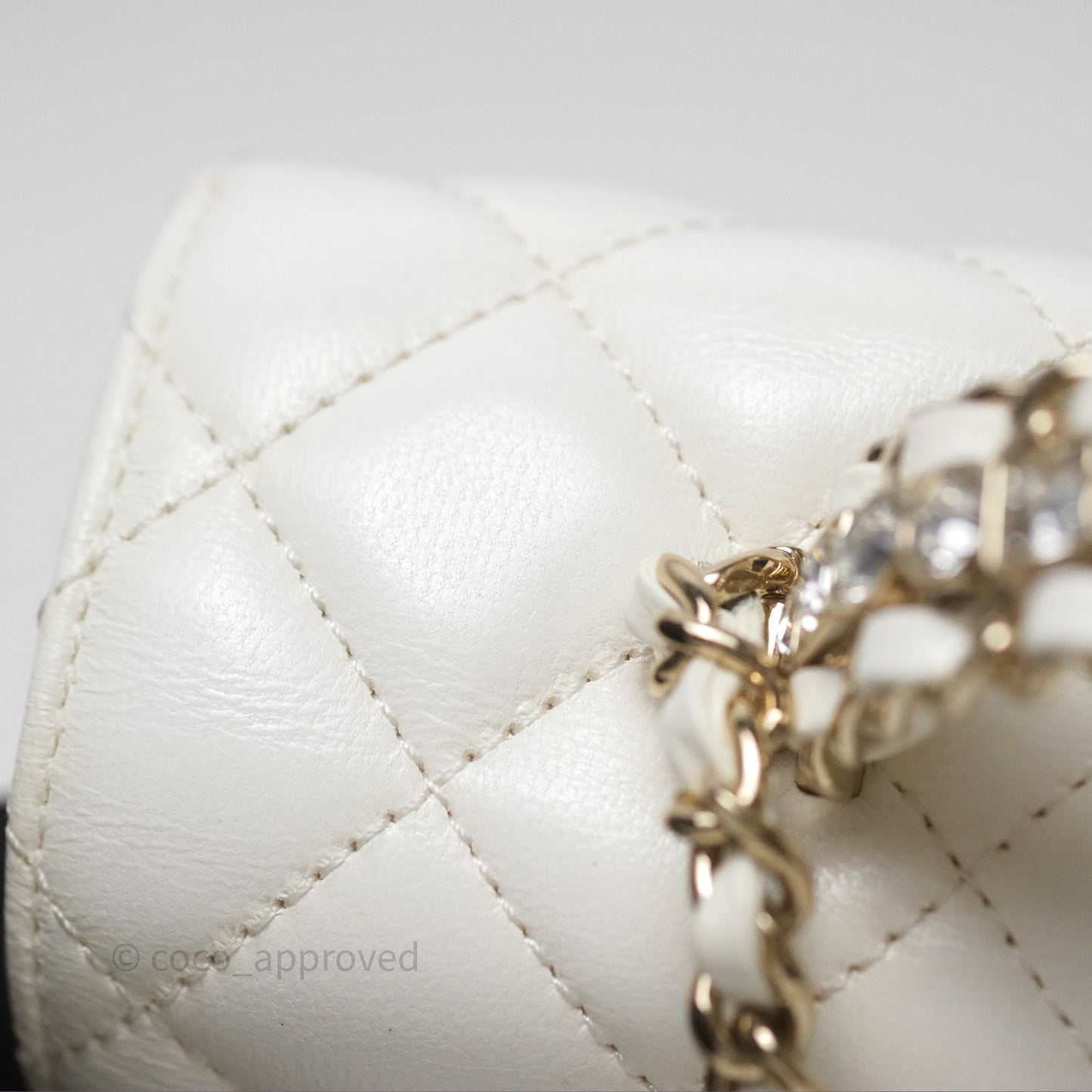 Chanel Crystals Top Handle Mini Rectangular Flap Bag White Lambskin Gold Hardware