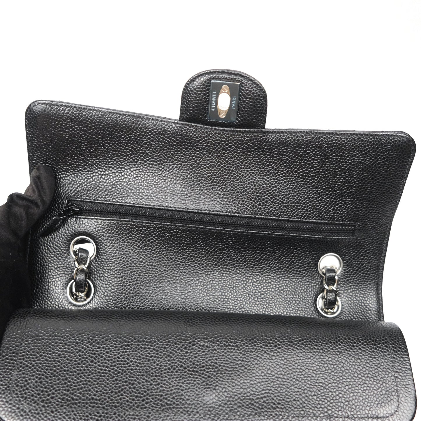 Chanel Classic M/L Medium Flap Quilted Black Caviar Silver Hardware