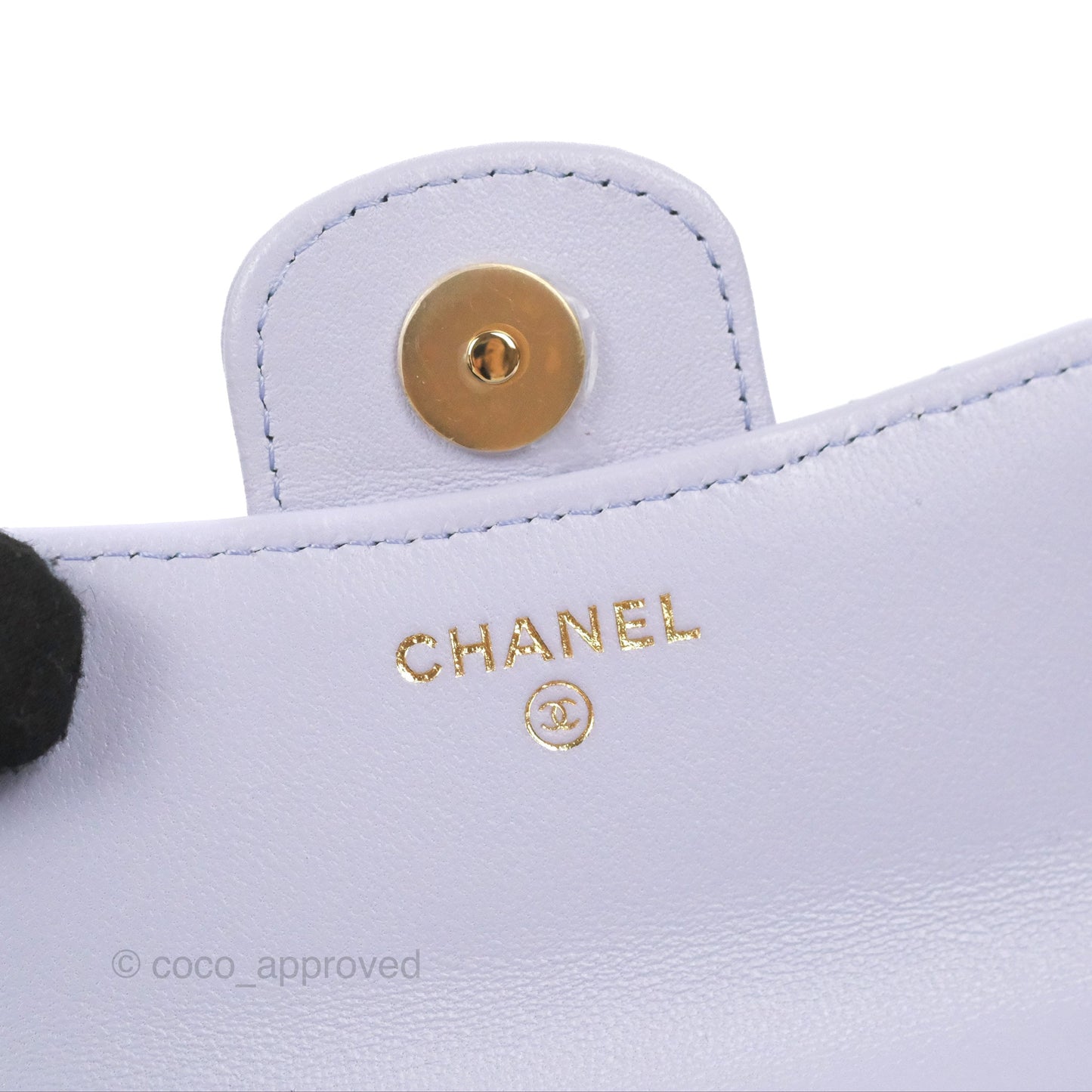 Chanel Mini Handle Flap Coin Purse With Chain Purple Lambskin Gold Hardware