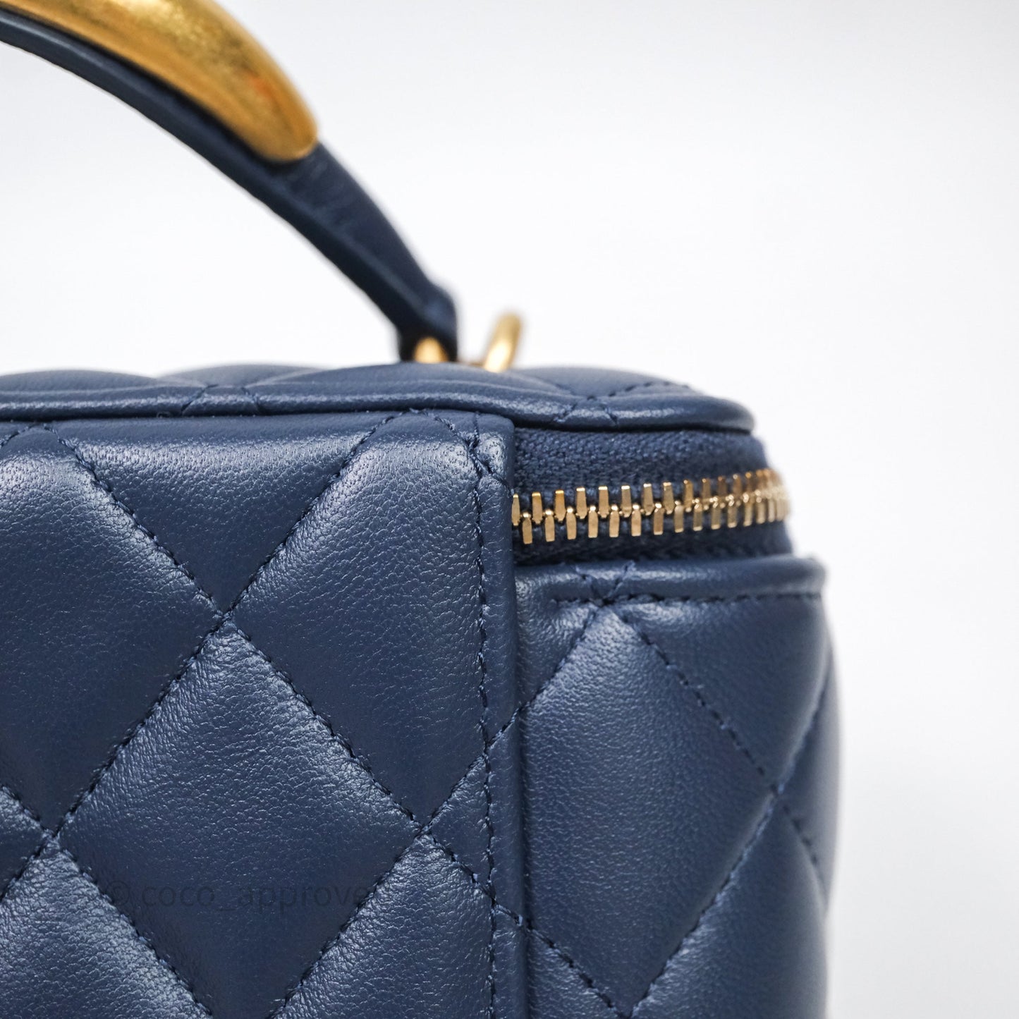 Chanel Vanity Rectangular Metal Top Handle Navy Lambskin Aged Gold Hardware