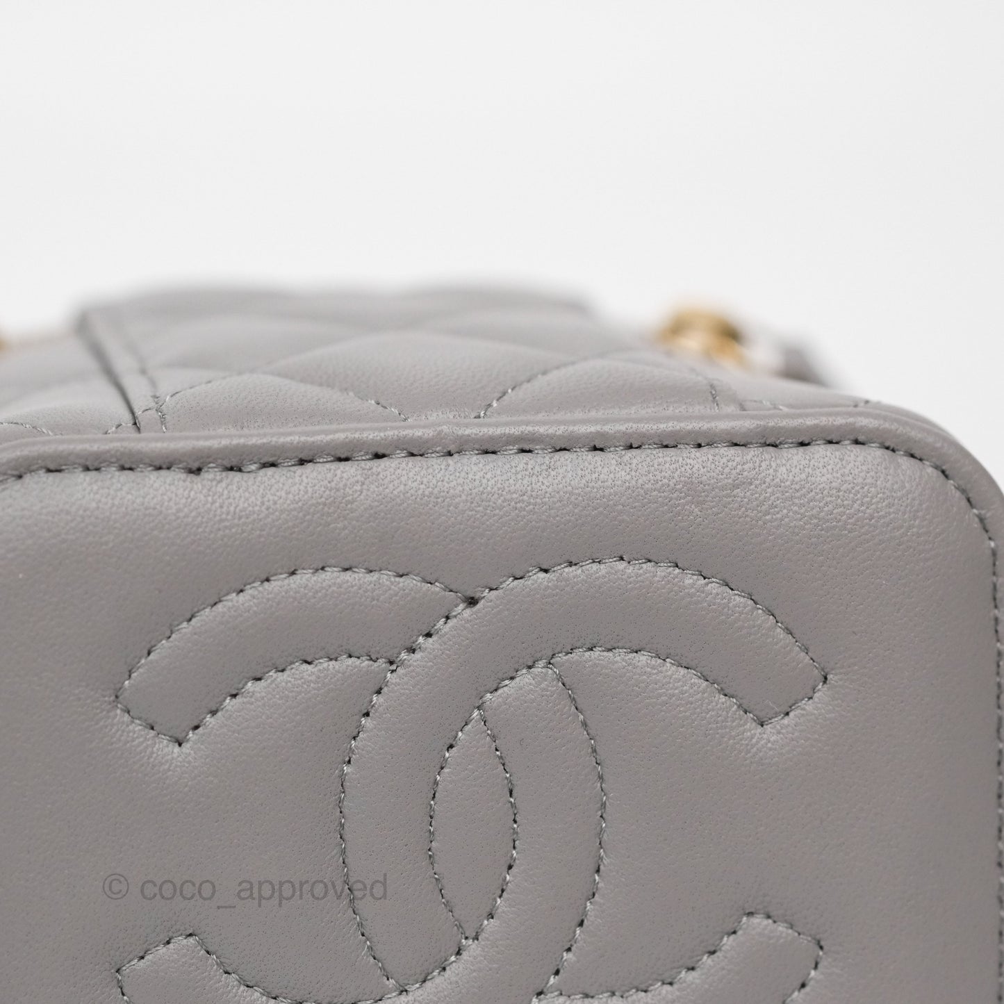 Chanel Mini Metal Top Handle Vanity With Chain Grey Lambskin Aged Gold Hardware