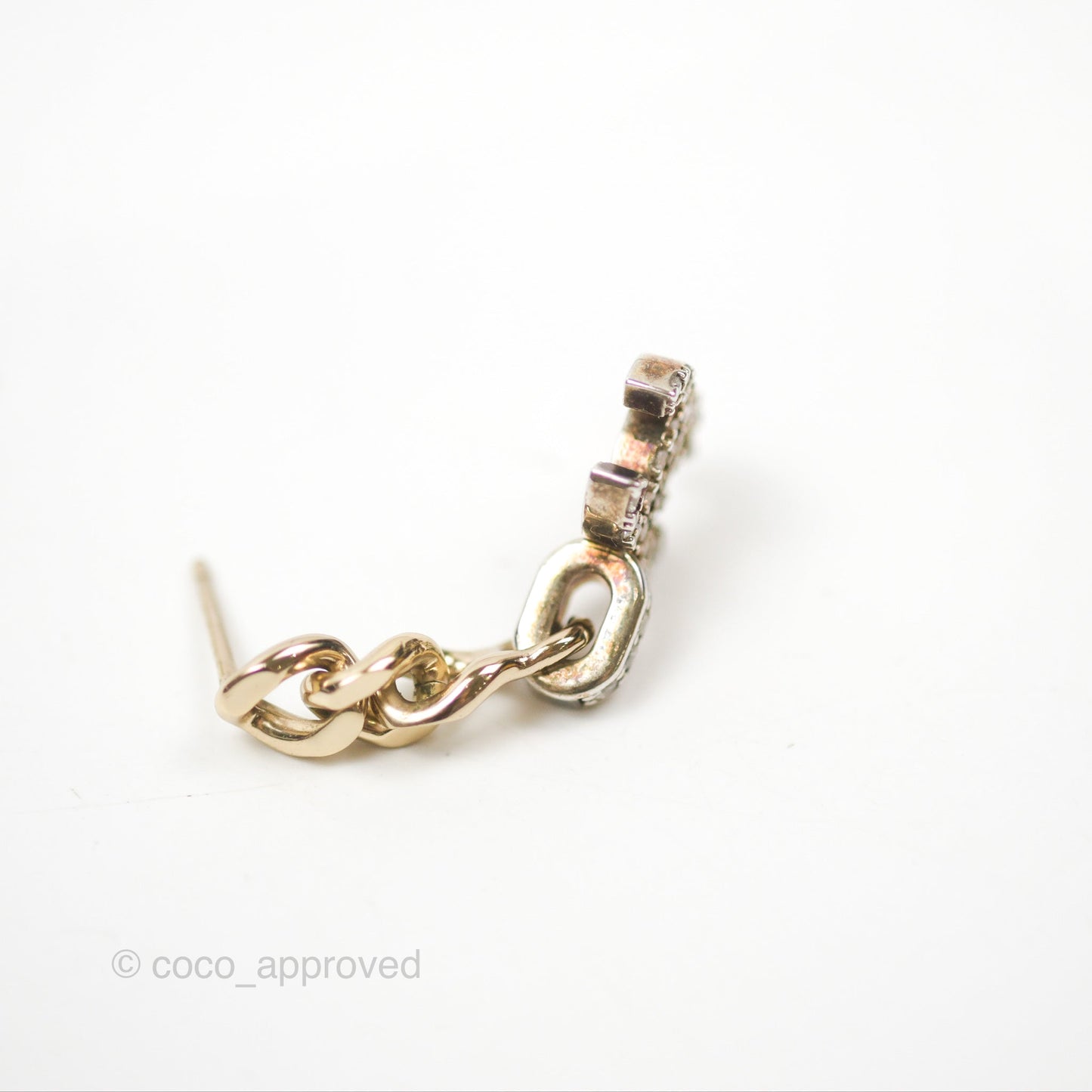 Chanel Chain CC Crystal Drop Earrings Gold & Silver Tone 22S