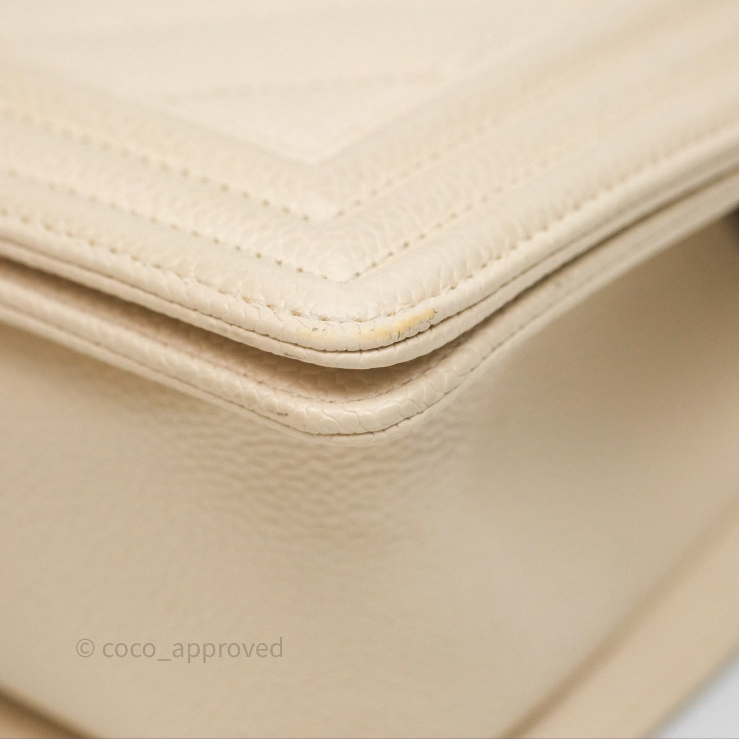 Chanel Medium Boy Chevron Beige Caviar Ruthenium Hardware