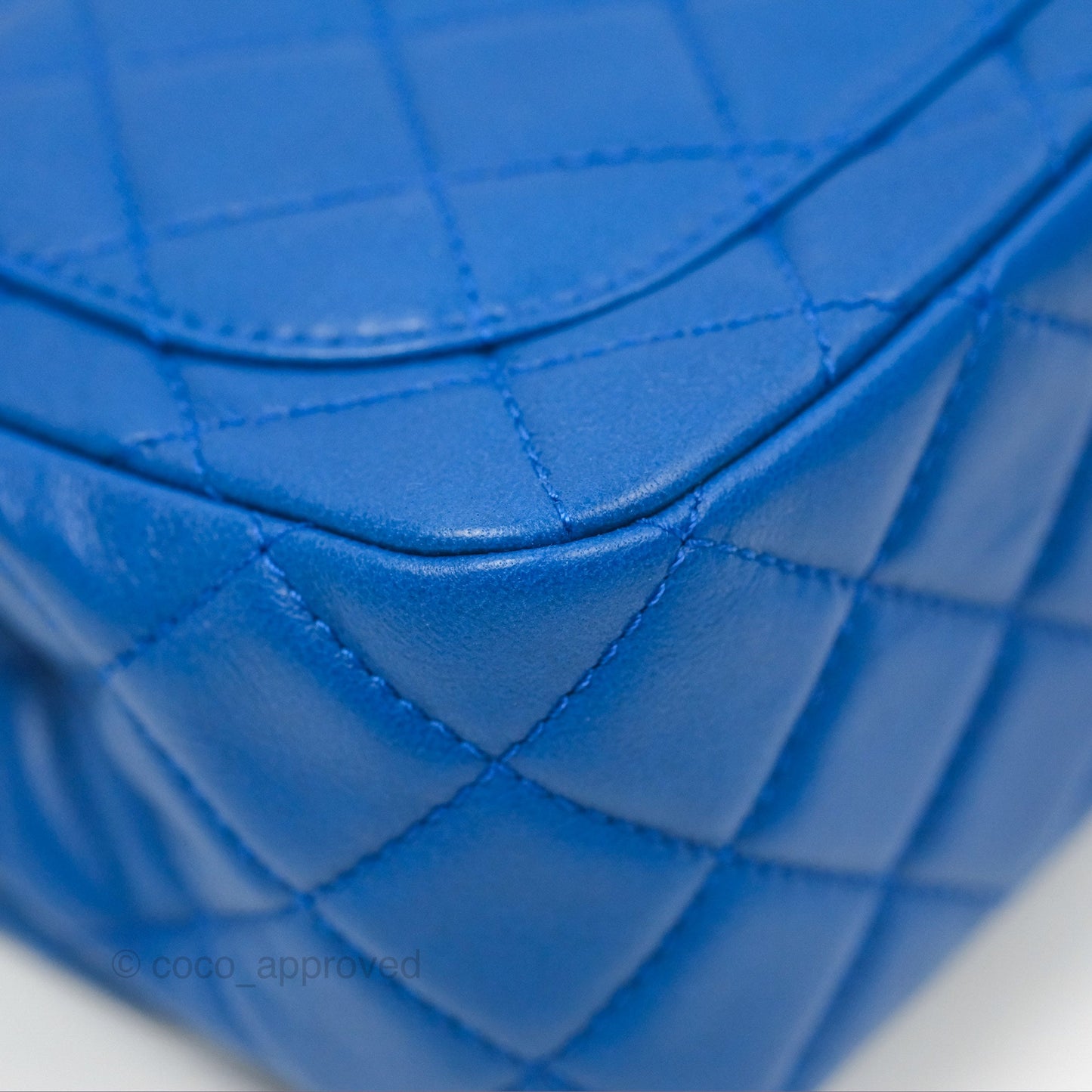 Chanel Pearl Crush Mini Square Quilted Blue Lambskin Aged Gold Hardware