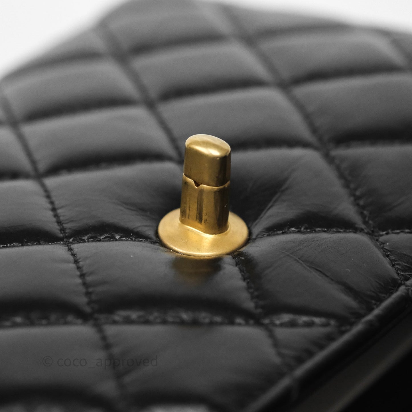 Chanel Kelly Bag Quilted Black Shiny Crumpled Calfskin Aged Gold Hardware