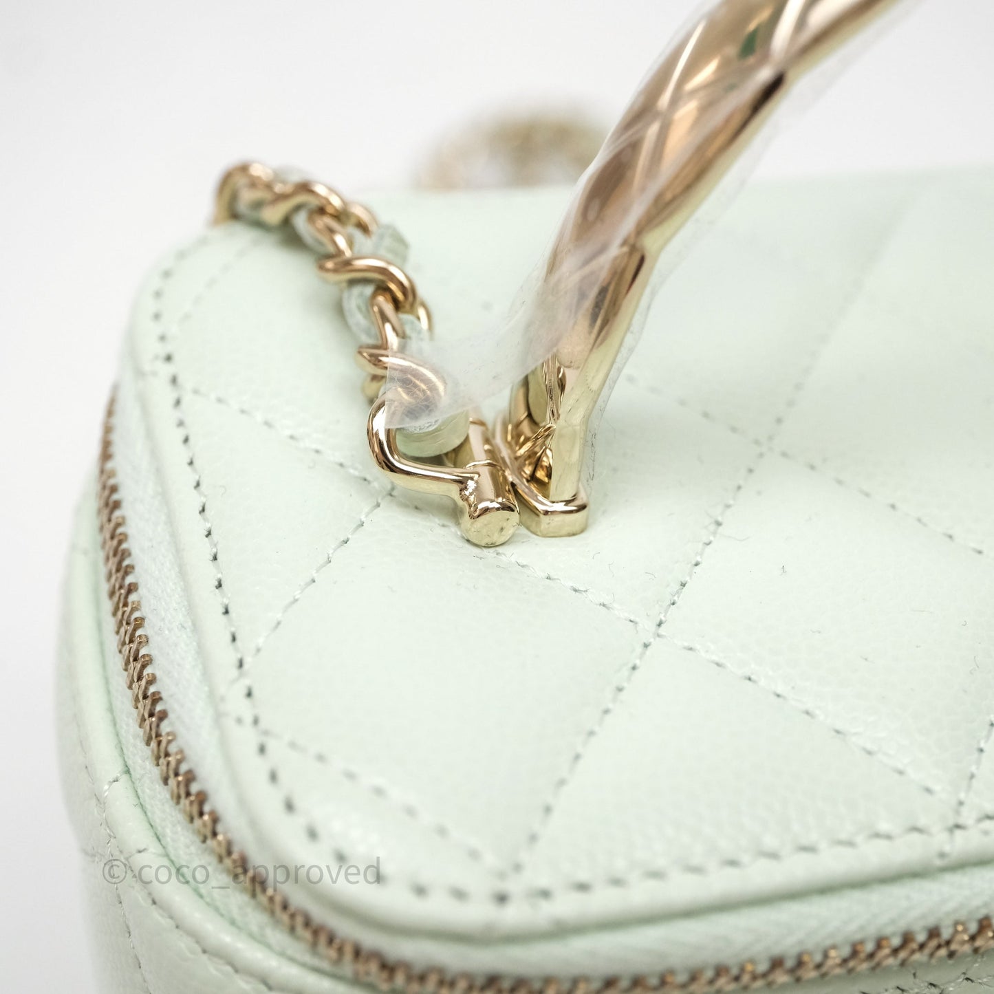 Chanel Vanity Rectangular Top Handle Mint Green Caviar Gold Hardware