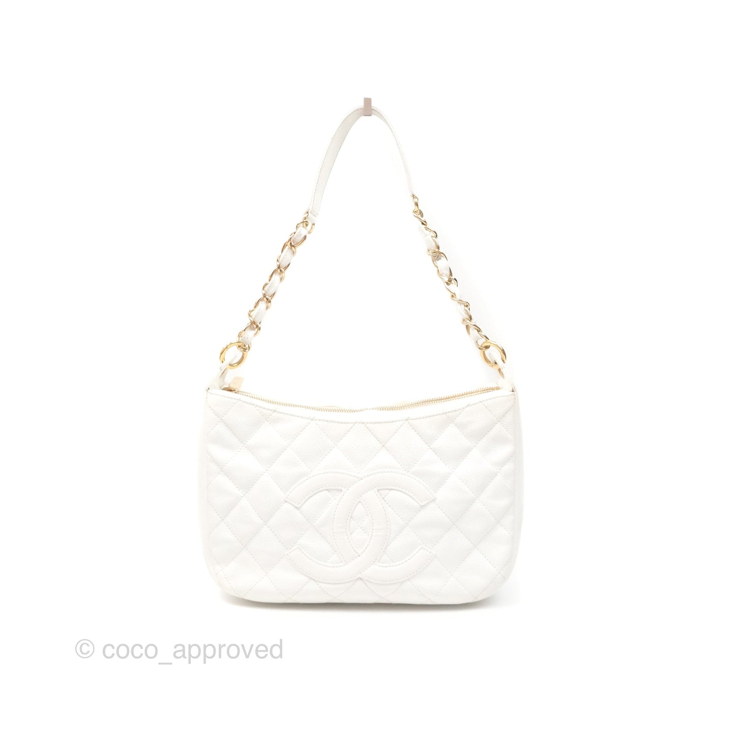 Chanel Vintage CC Quilted Shoulder Bag White Caviar Gold Hardware