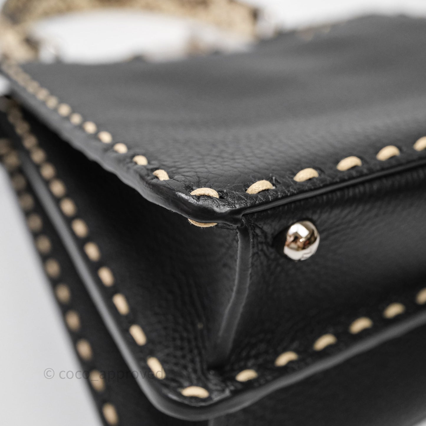 Fendi Peekaboo ISeeU Python Handle Handbag Black Calfskin Silver Hardware
