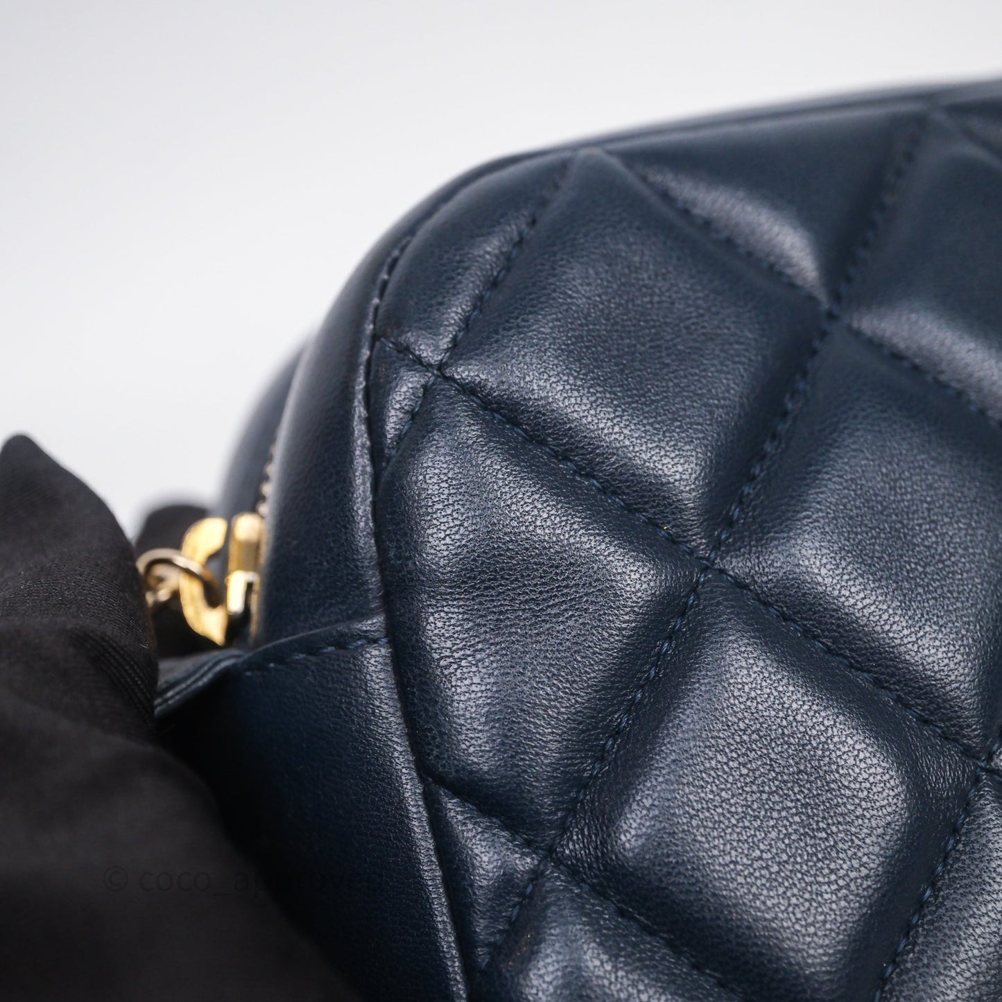 Chanel CC Camera Bag Quilted Navy Lambskin Aged Gold Hardware
