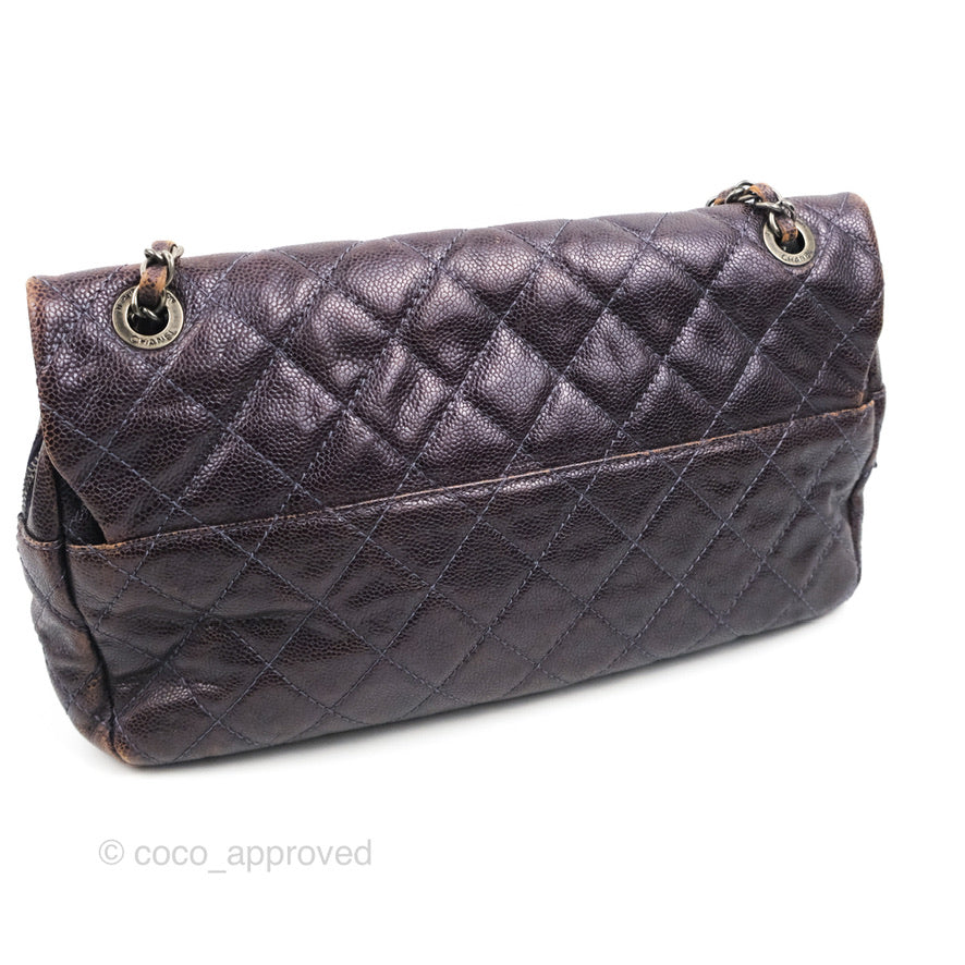 Chanel Jumbo Easy Flap Bag Caviar Dark Purple Ruthenium Hardware