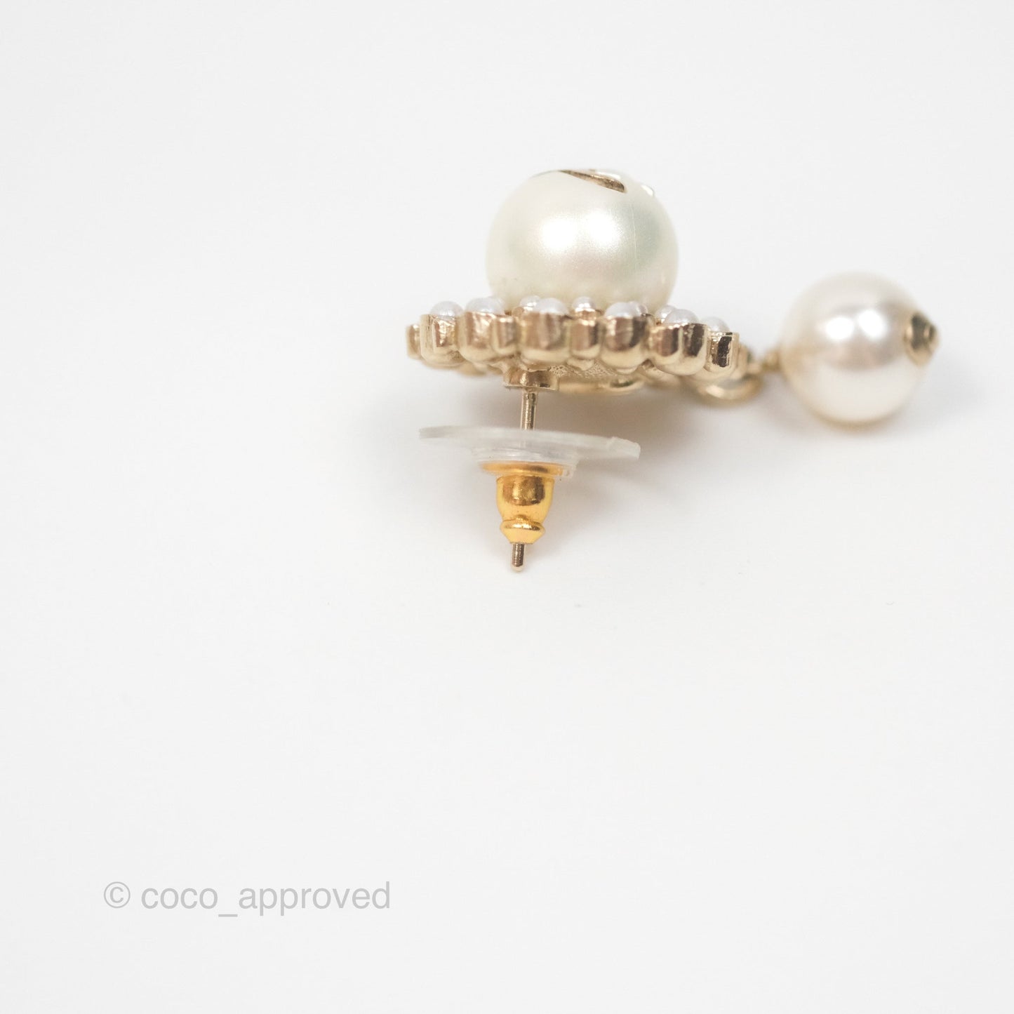 Chanel CC Crystal Pearl Drop Earrings Gold Tone 19B