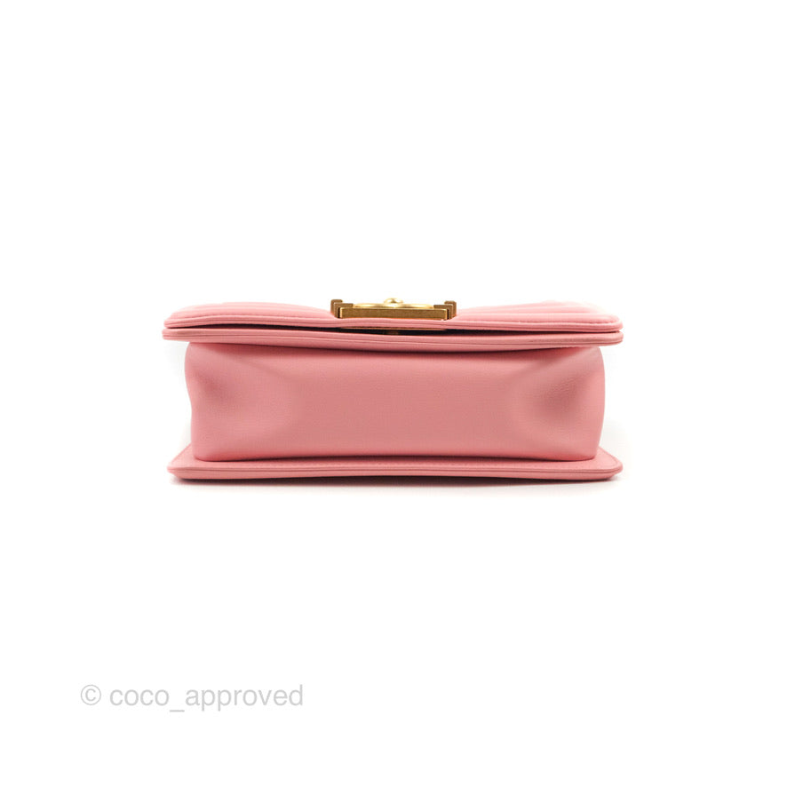 Chanel Small Quilted Boy Pink Calfskin Aged Gold Hardware