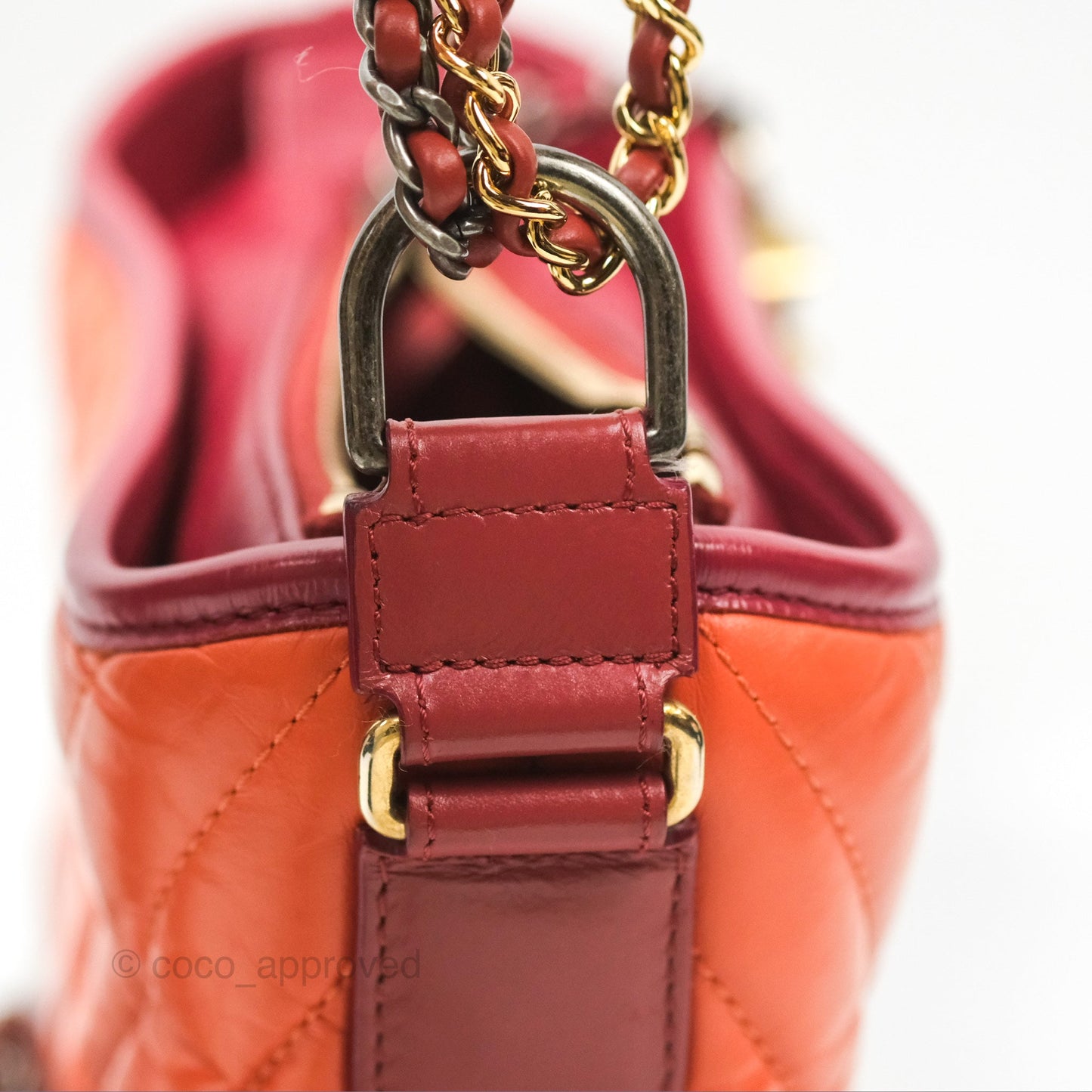 Chanel Small Gabrielle Hobo Chevron Orange Red Aged Calfskin