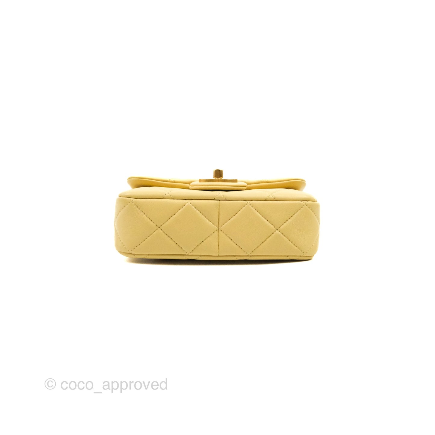 Chanel Enamel Quilted Pending CC Mini Square Flap Yellow Lambskin Aged Gold Hardware 22P