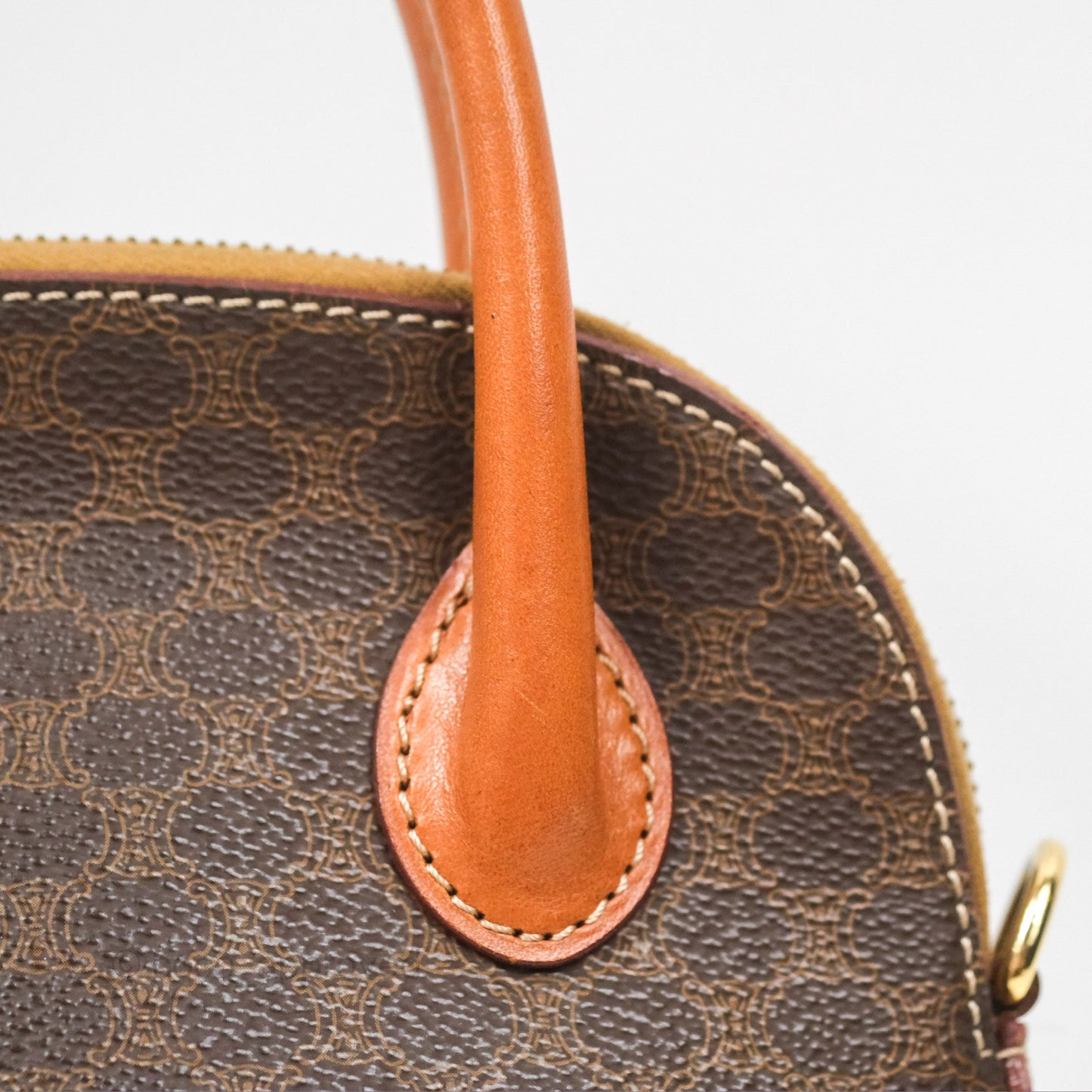 Celine Vintage Macadam Top Handle Bag Tan Brown