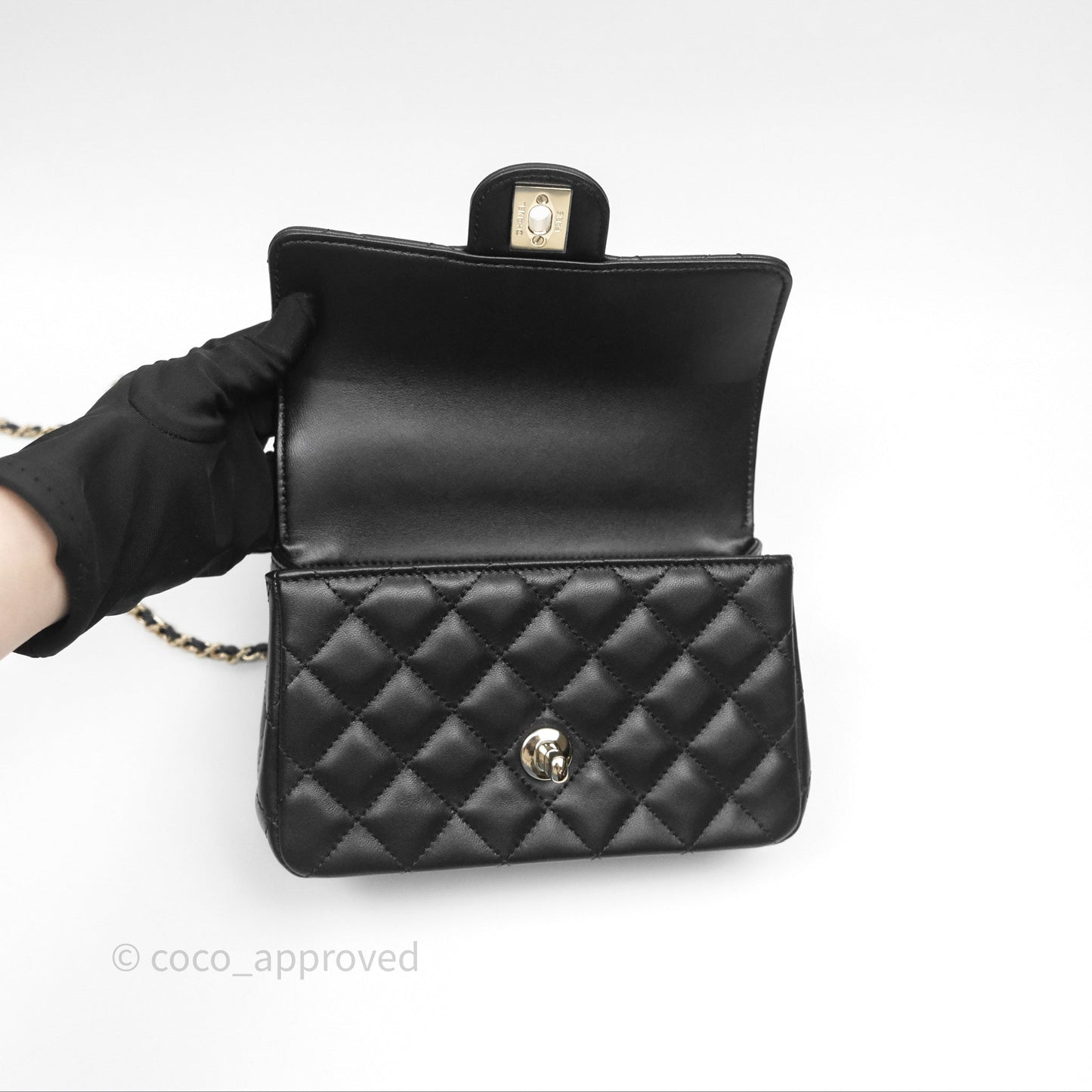 Chanel Crystals Top Handle Mini Rectangular Flap Bag Black Lambskin Gold Hardware