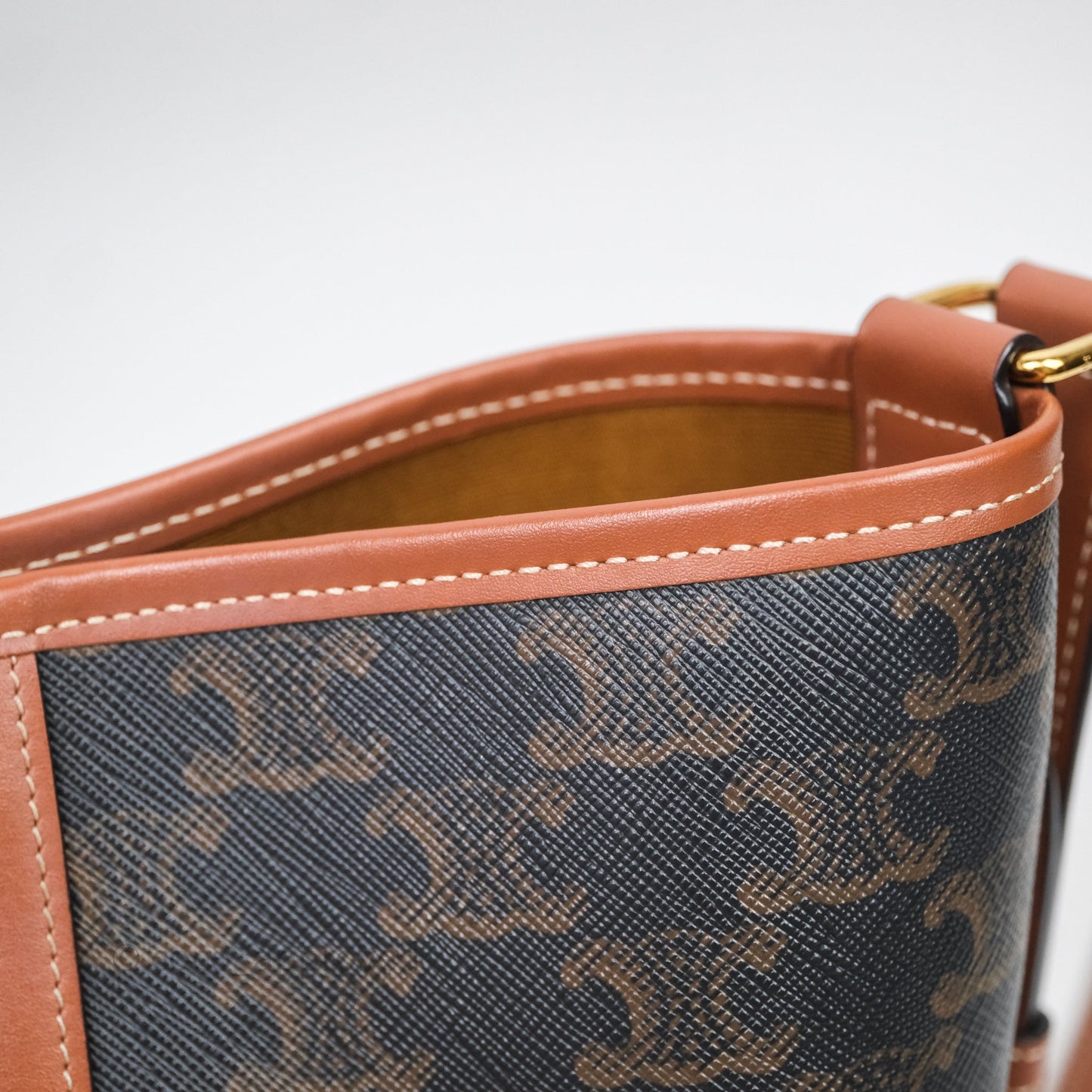 Celine Small Bucket Triomphe Canvas Tan Calfskin