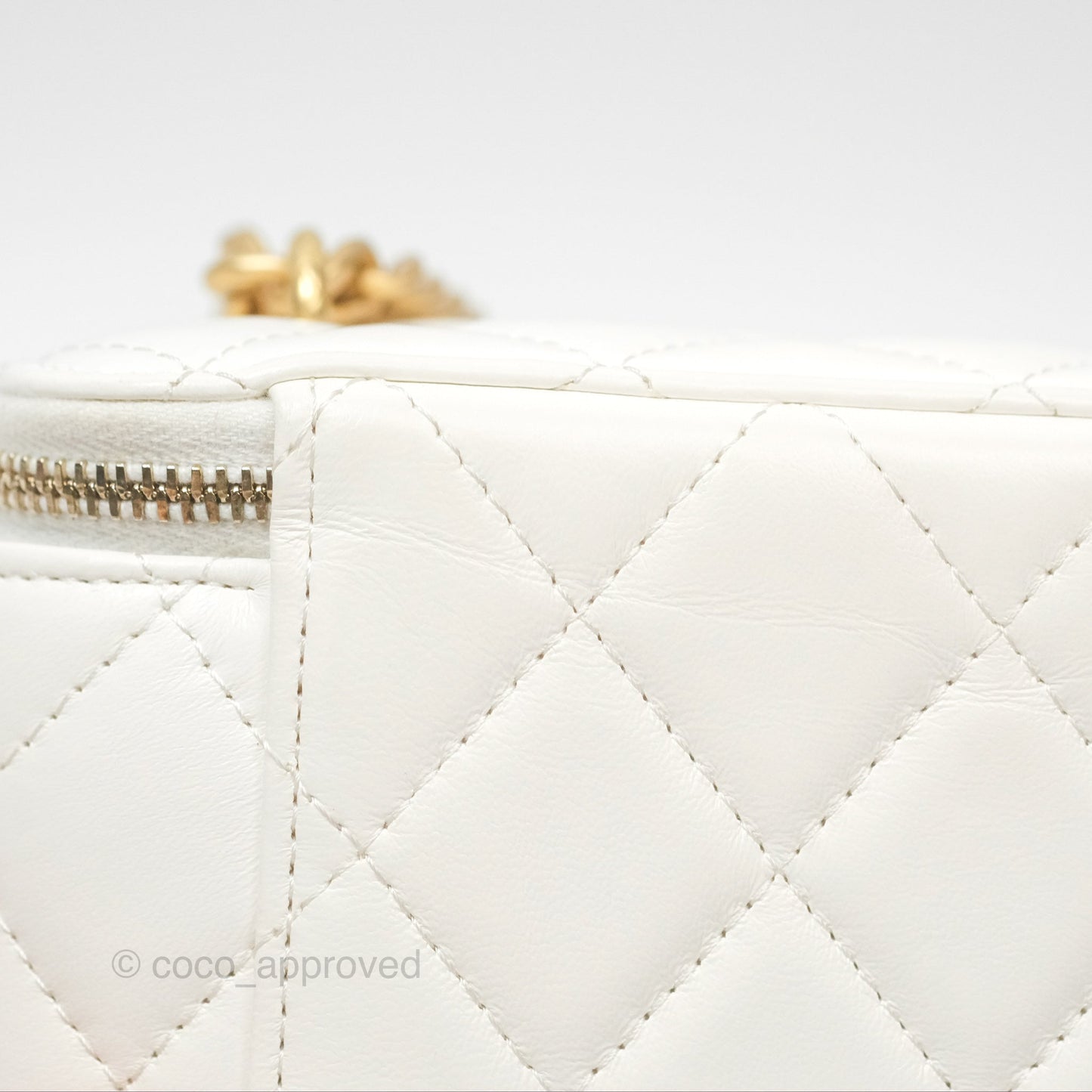 Chanel All Slide Vanity with Adjustable Chain White Lambskin Aged Gold Hardware