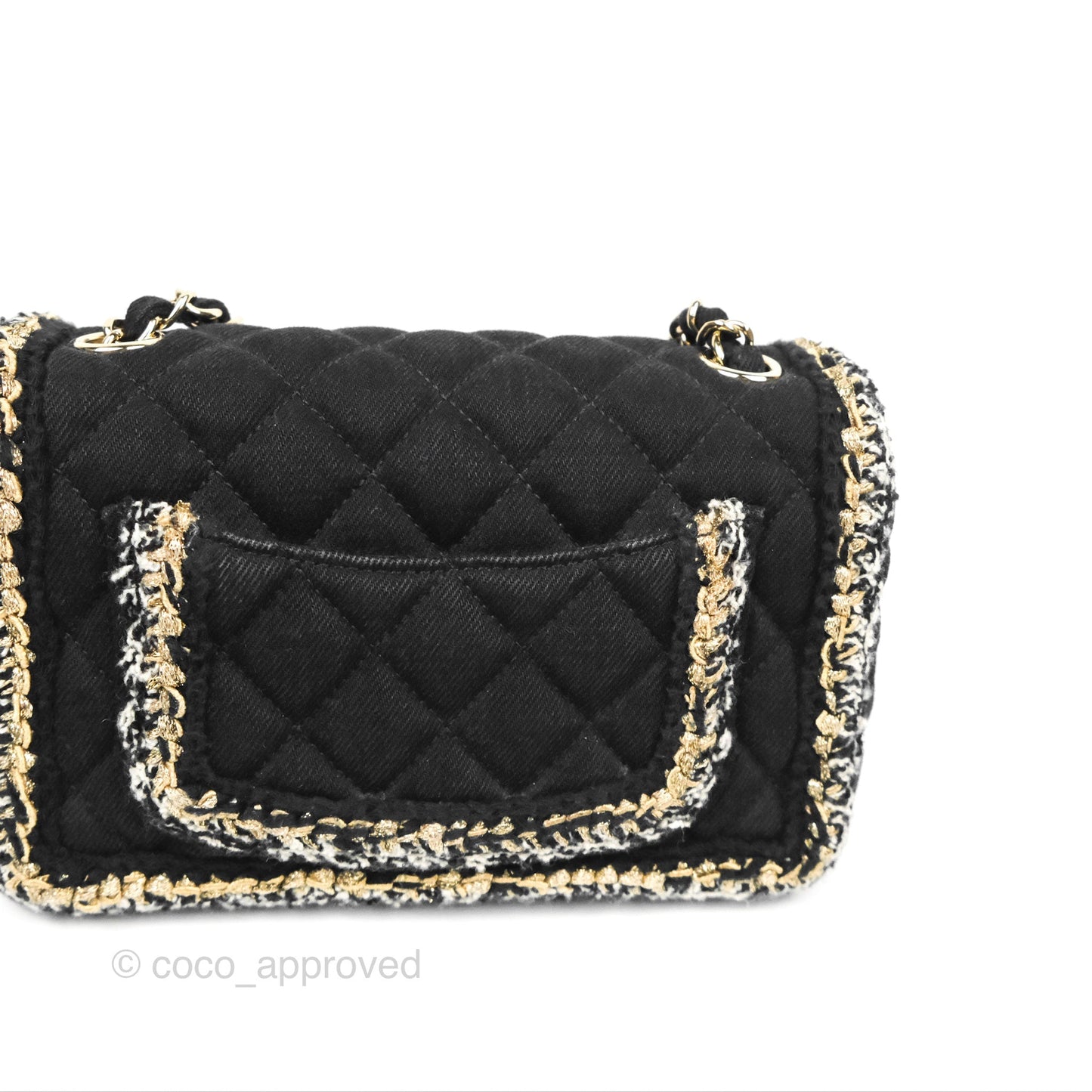 Chanel Mini Rectangular Flap Bag Black Denim Braided Gold Hardware 18A