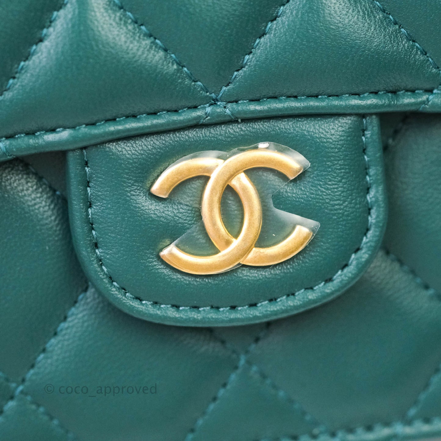 Chanel Flap Coin Purse With Chain Green Lambskin Aged Gold Hardware