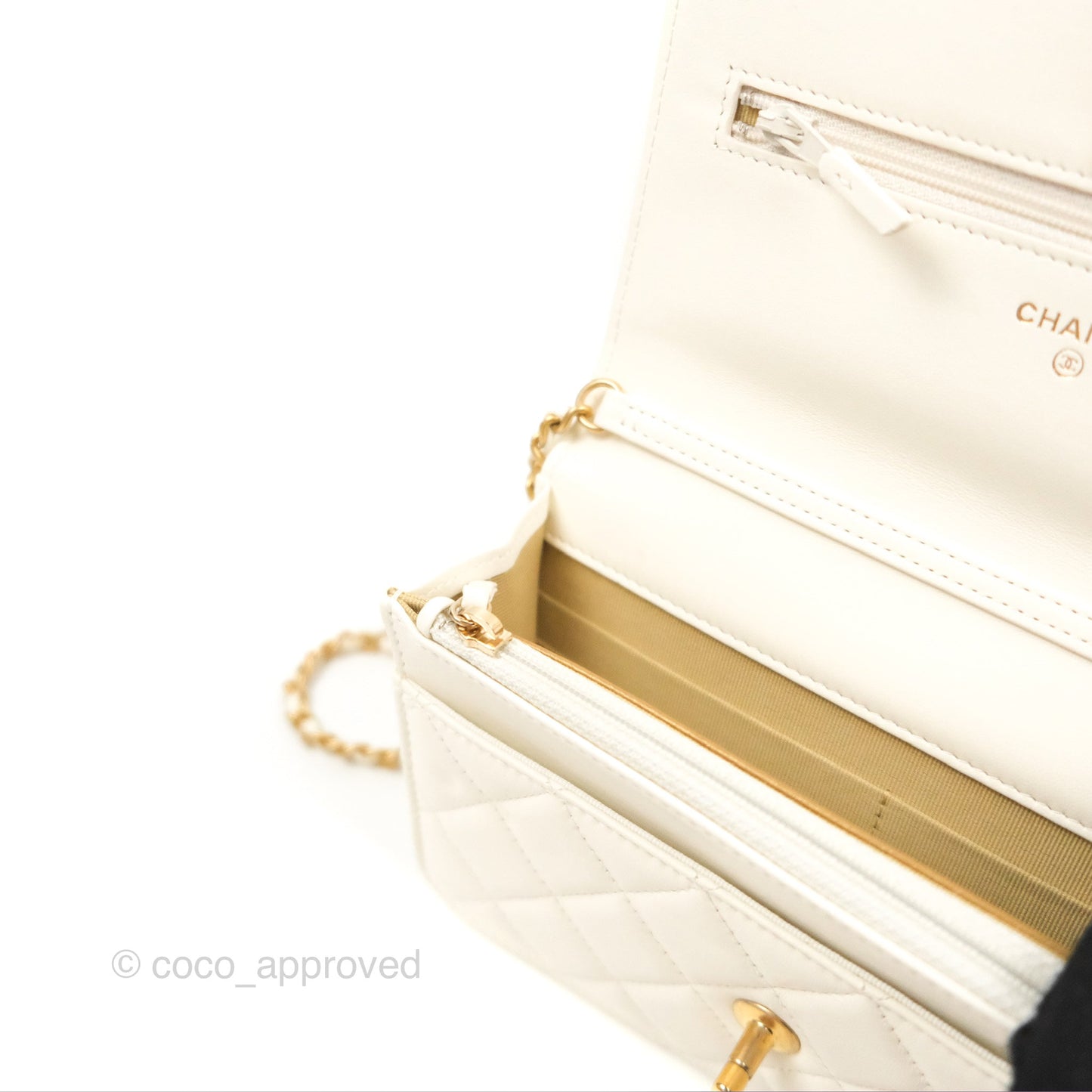 Chanel Quilted Pearl Crush Wallet on Chain WOC White Lambskin Aged Gold Hardware