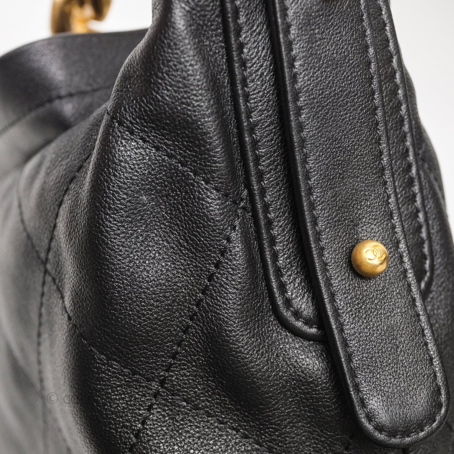 Chanel Hobo Bag Black Calfskin Aged Gold Hardware