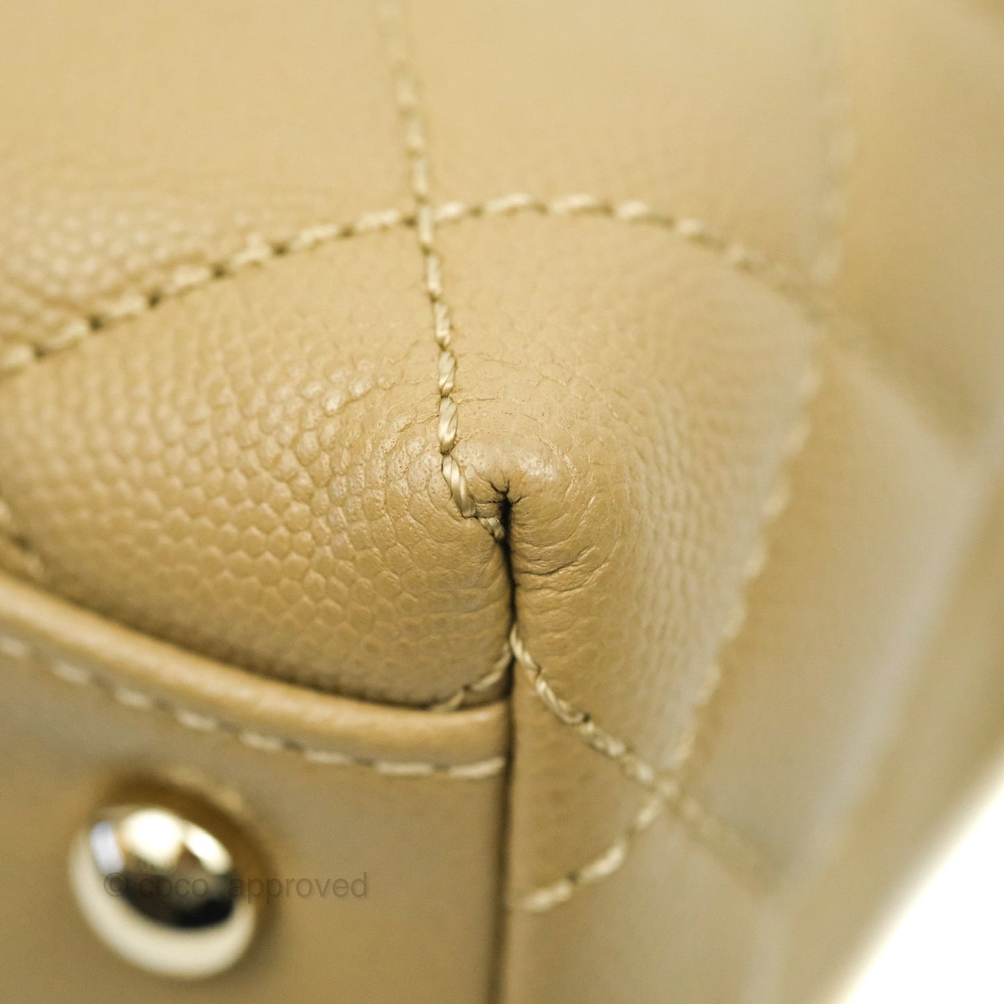Chanel Small Coco Handle Quilted Dark Beige Caviar Gold Hardware Lizard Embossed Handle 21A