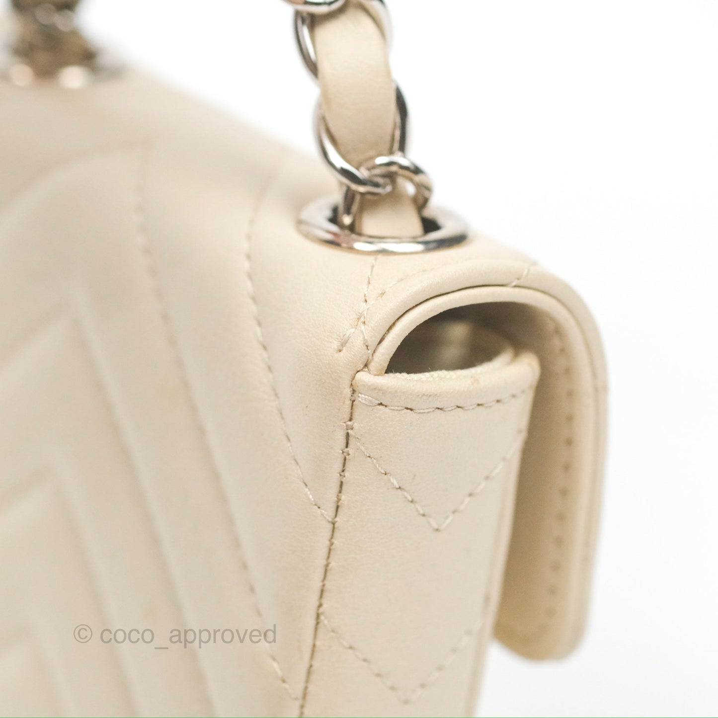 Chanel Mini Card Holder Chain Belt Bag Chevron Ivory Calfskin Silver Hardware