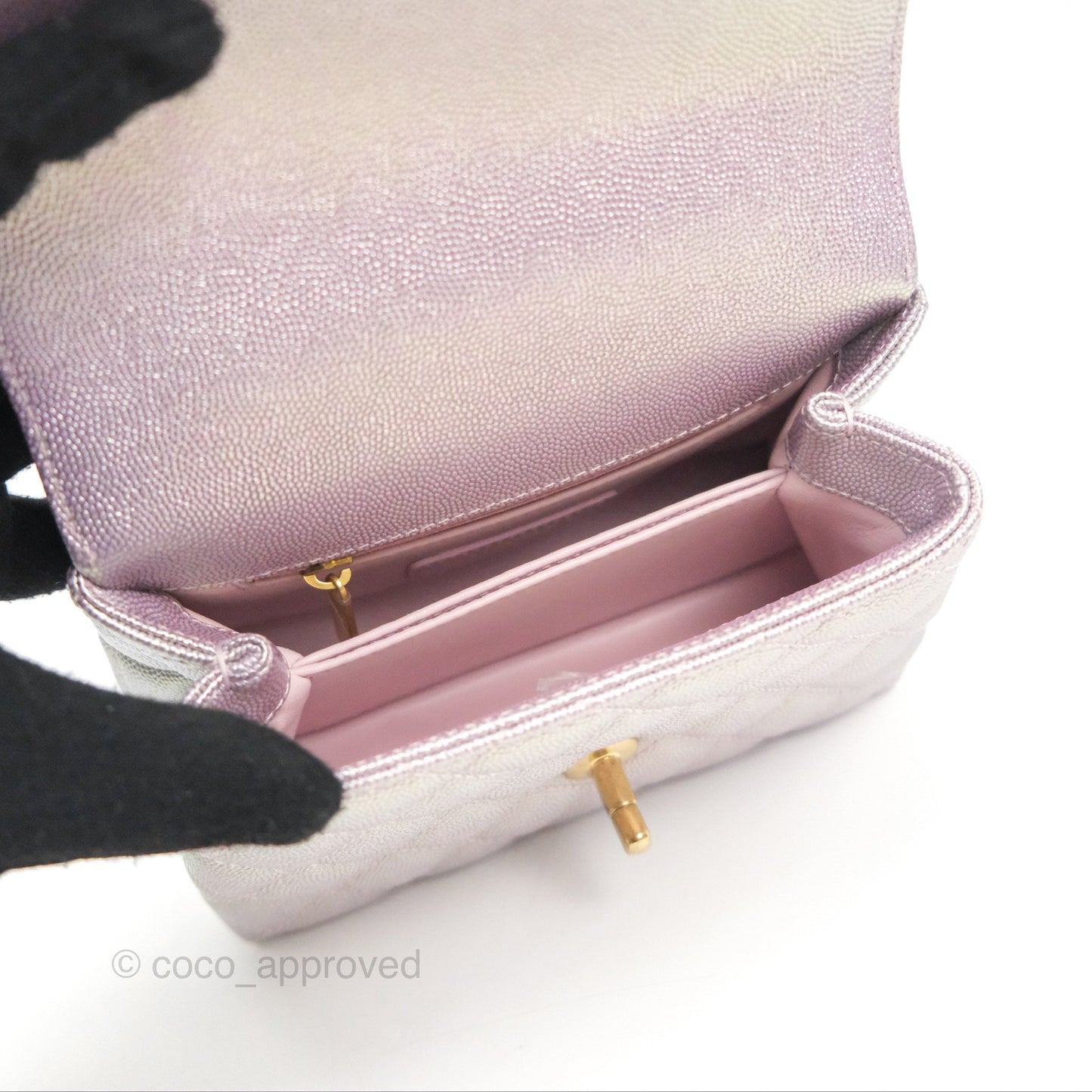 Chanel Mini Coco Handle Quilted Iridescent Purple Caviar Gold Hardware