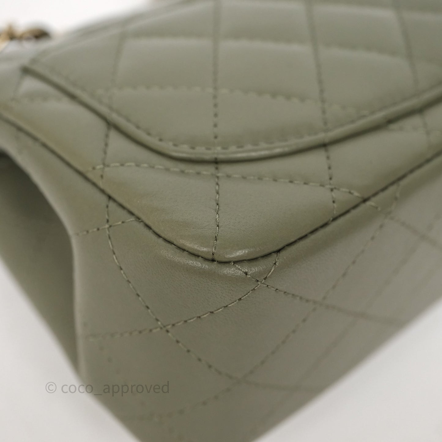 Chanel Quilted Mini Square Olive Green Lambskin Gold Hardware