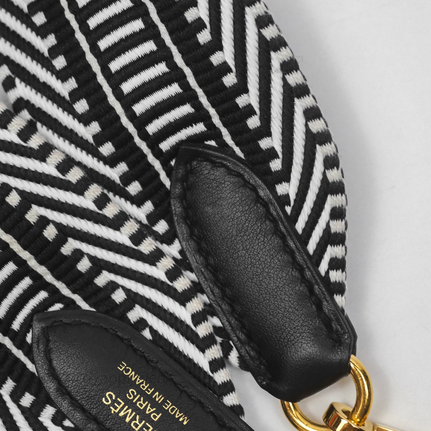 Hermès Sangle Cavale 50 mm Bag Strap Black/ White Gold Hardware