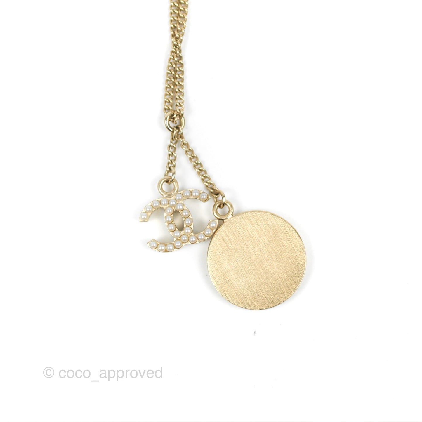 Chanel Pearl CC Clock Pendant Necklace Gold Tone 07C