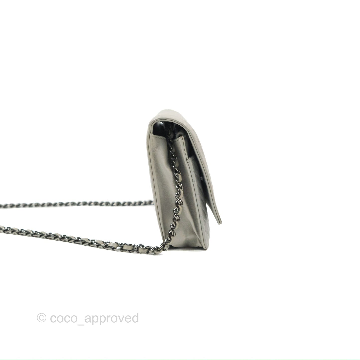 Chanel Chevron Boy Wallet on Chain WOC Grey Lambskin Gun Metal