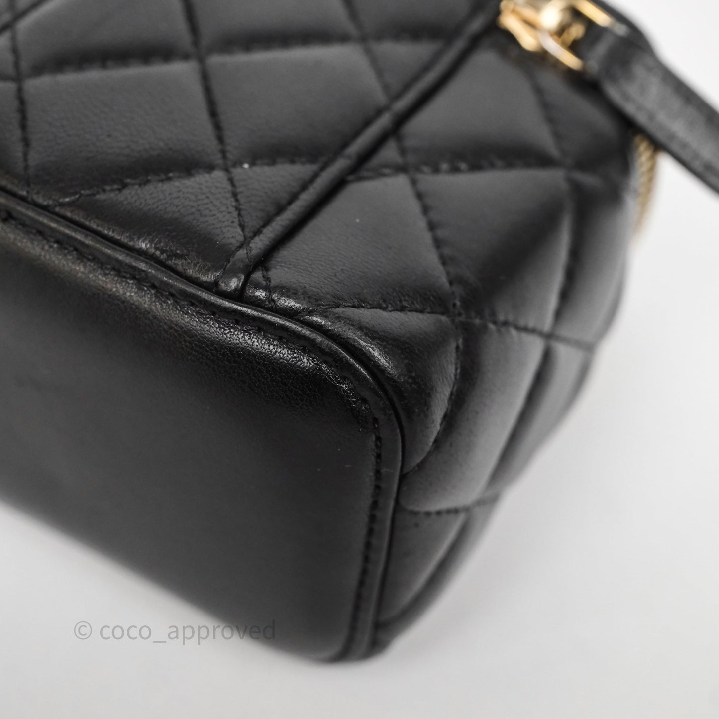 Chanel Mini Black Lambskin Vanity Pearl Crush With Chain Gold Hardware