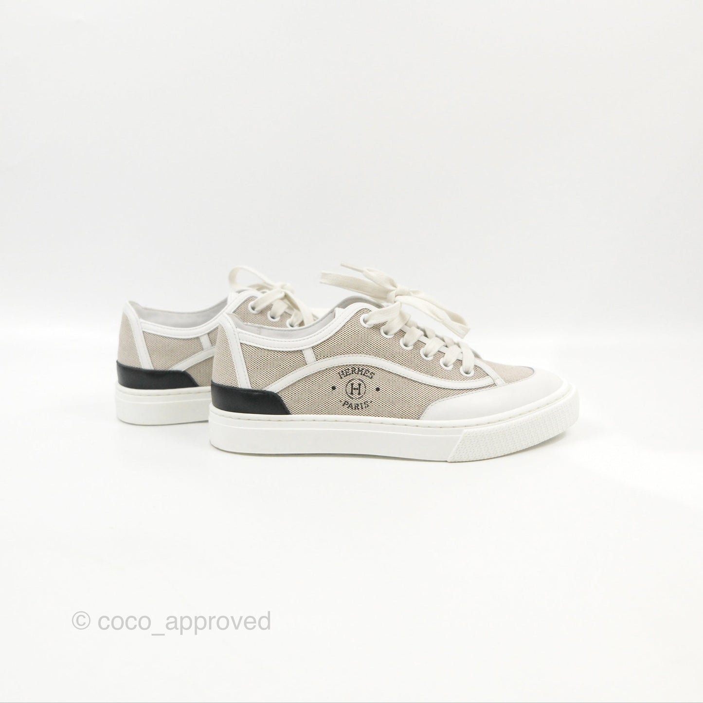 Hermes Get Sneaker Prunoir / Blanc H Canvas Calfskin