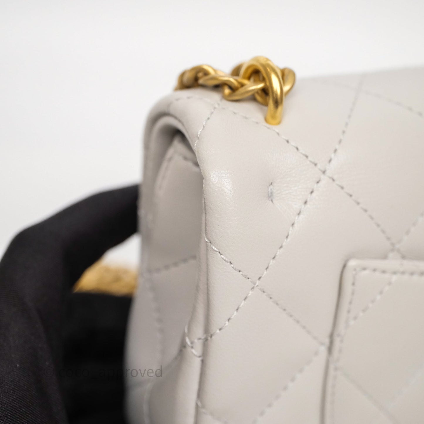 Chanel Heart Crush Mini Flap Bag Light Grey Lambskin Aged Gold Hardware 24P