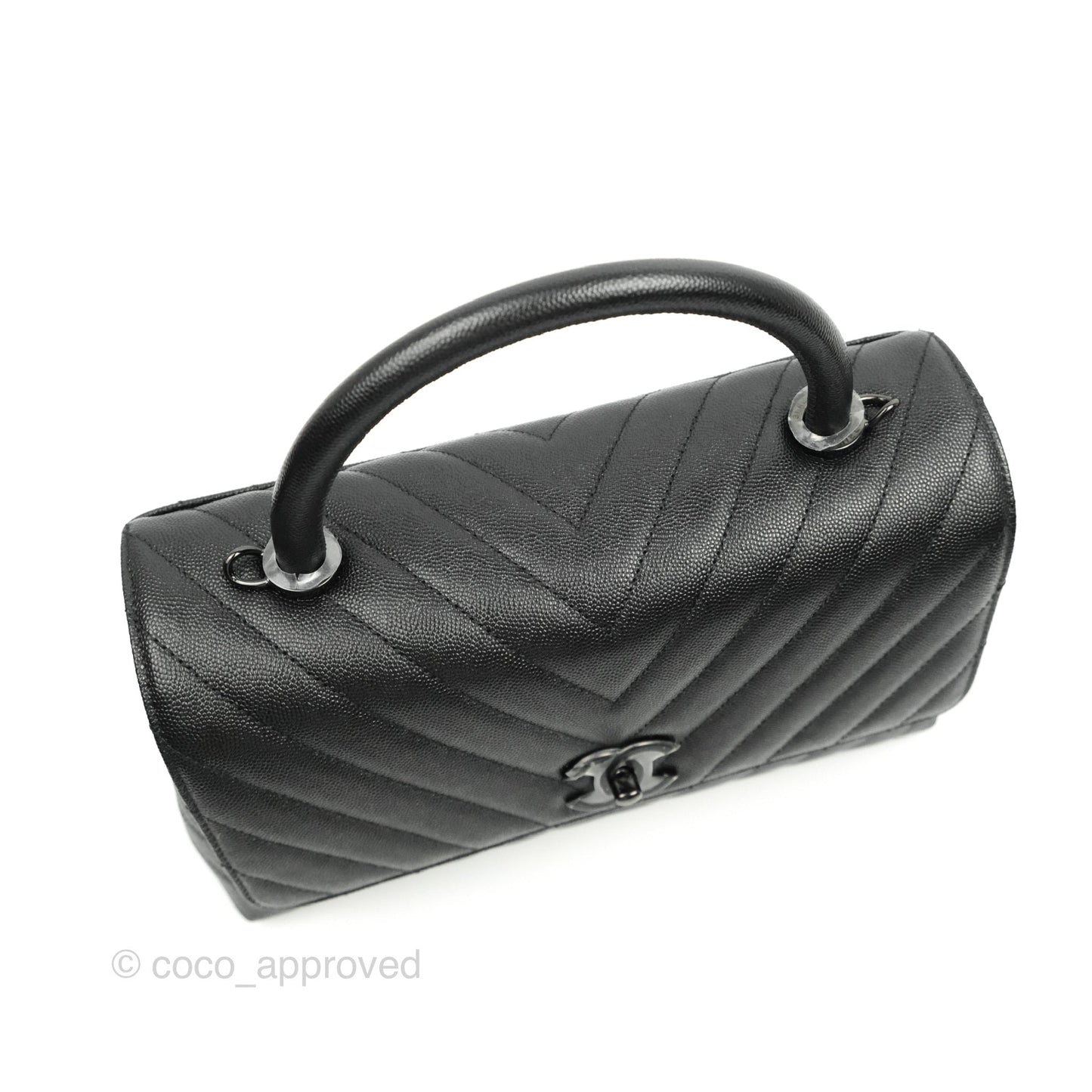 Chanel Small (Medium) Coco Handle Chevron So Black Caviar