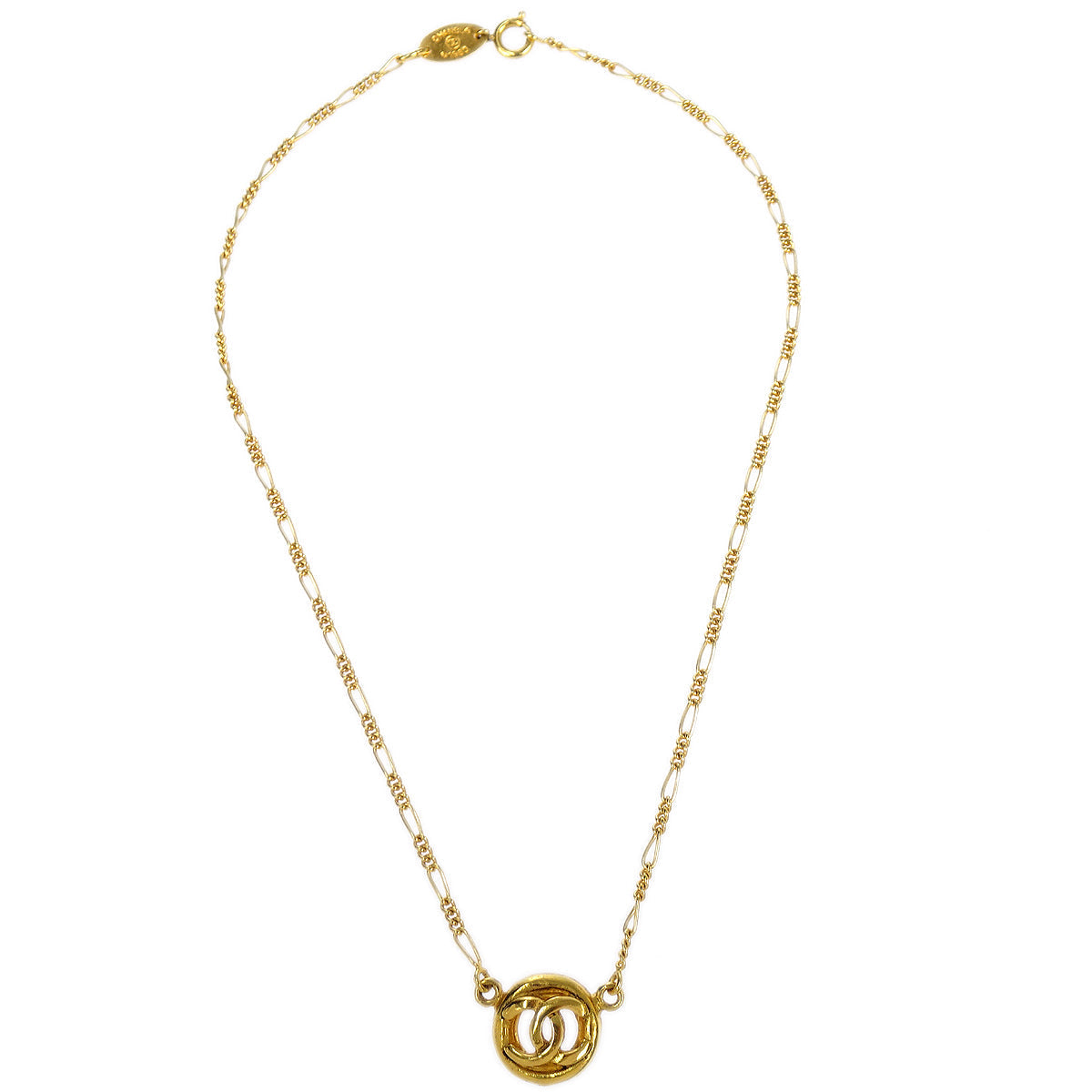 Luxury Chanel 1983 Round CC Gold Chain Pendant Necklace