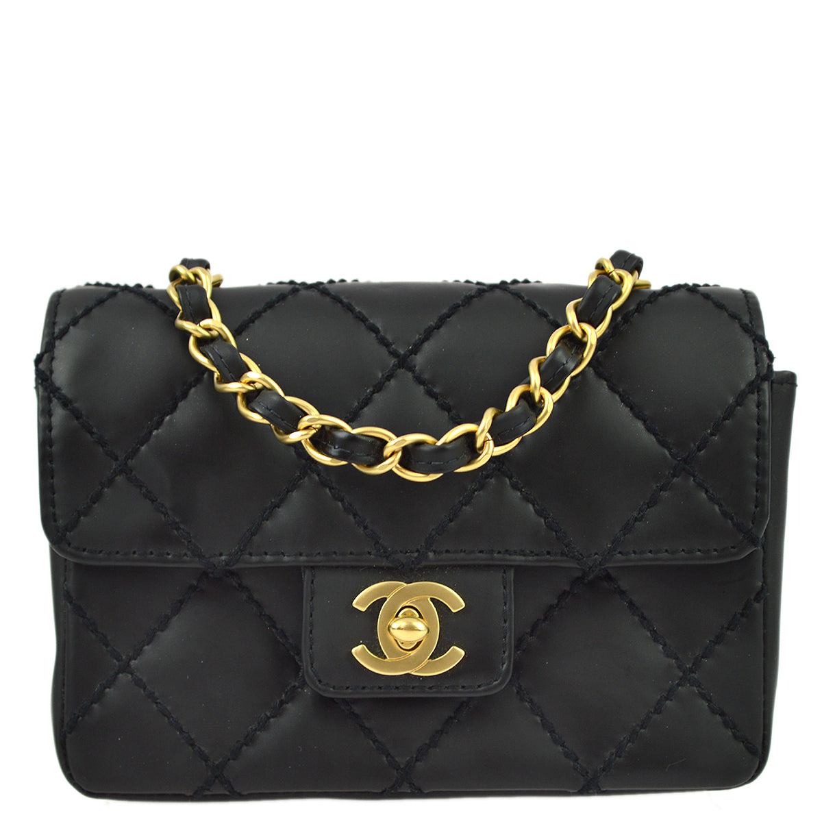 Luxury Chanel 2003-2004 Calfskin Mini Wild Stitch Straight Flap Bag